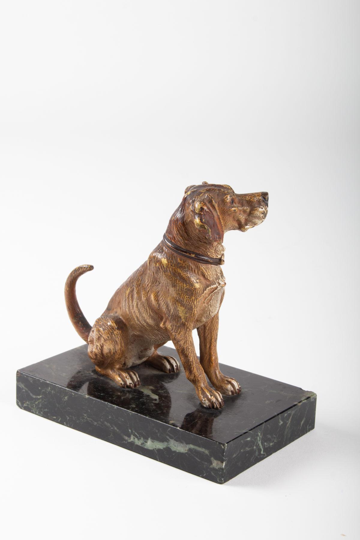 French Dog, Bronze Vienna, Base Marble, Early 20th Century, Bronze Animal
