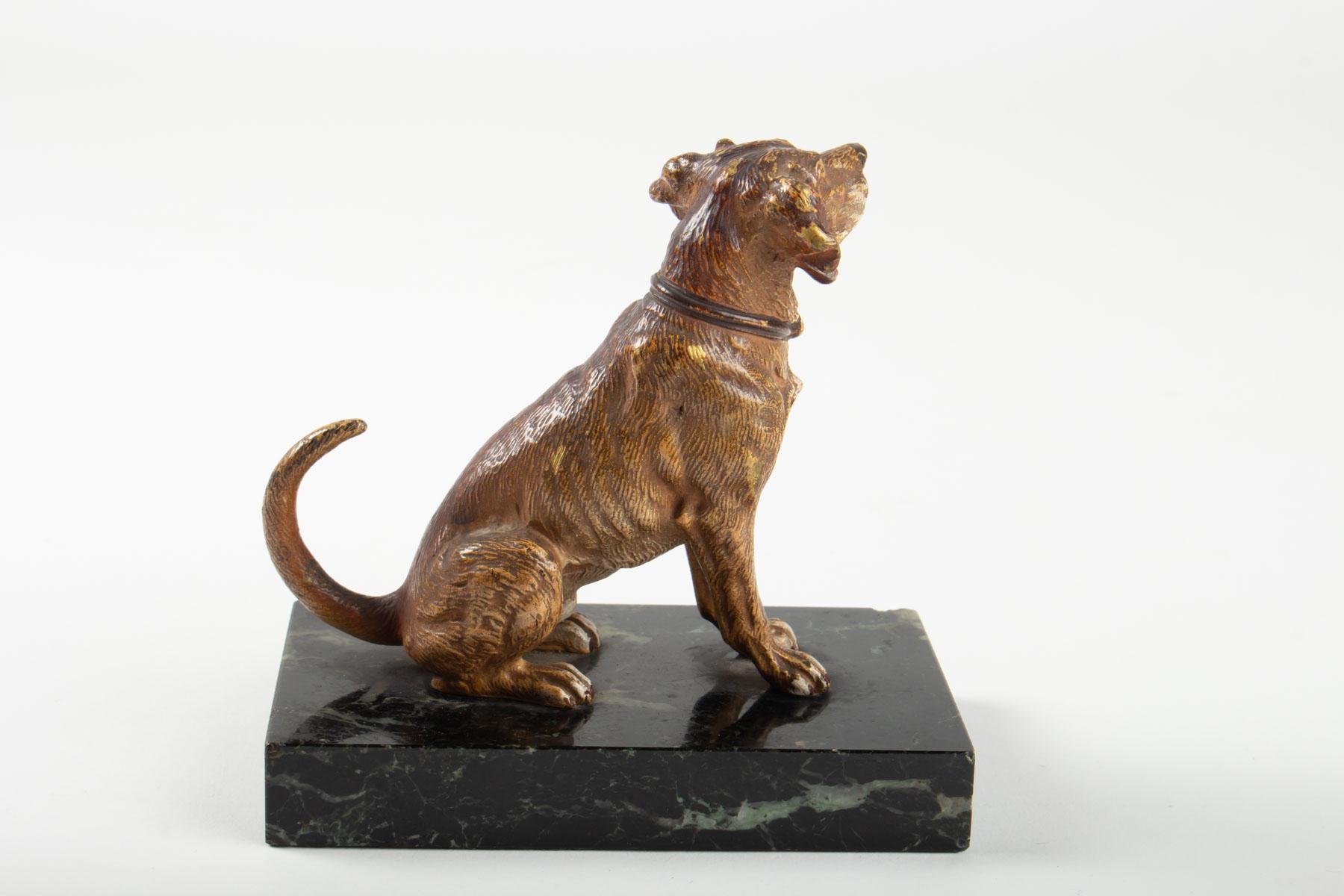 Dog, Bronze Vienna, Base Marble, Early 20th Century, Bronze Animal In Good Condition In Saint-Ouen, FR
