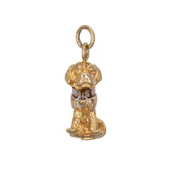Dog Charm Vintage 14k Yellow Gold Sitting Pose Animal Jewelry Collar Estate