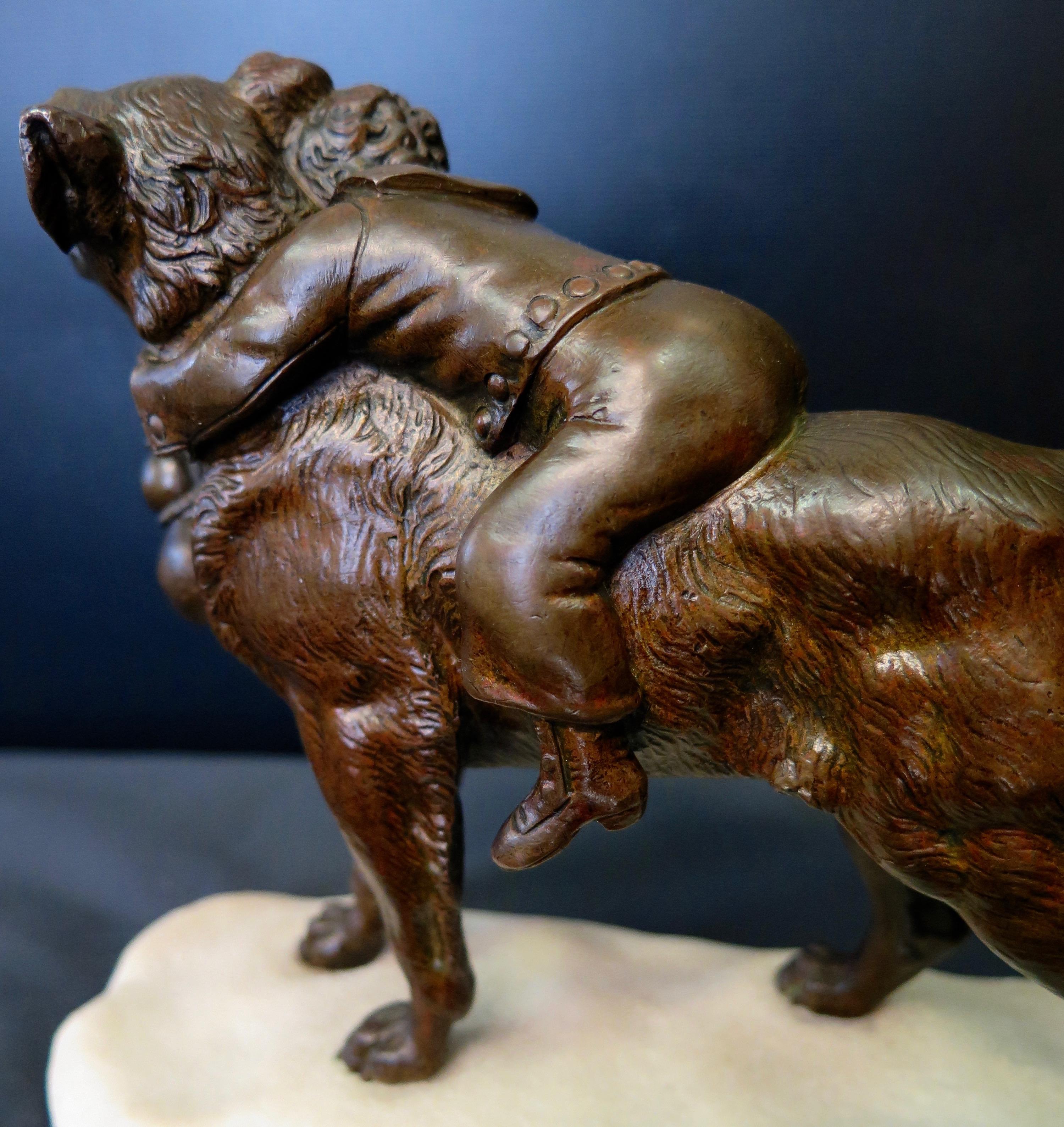 Patinated Dog & Child, Bronze by Joseph Francois Victor Chemin For Sale