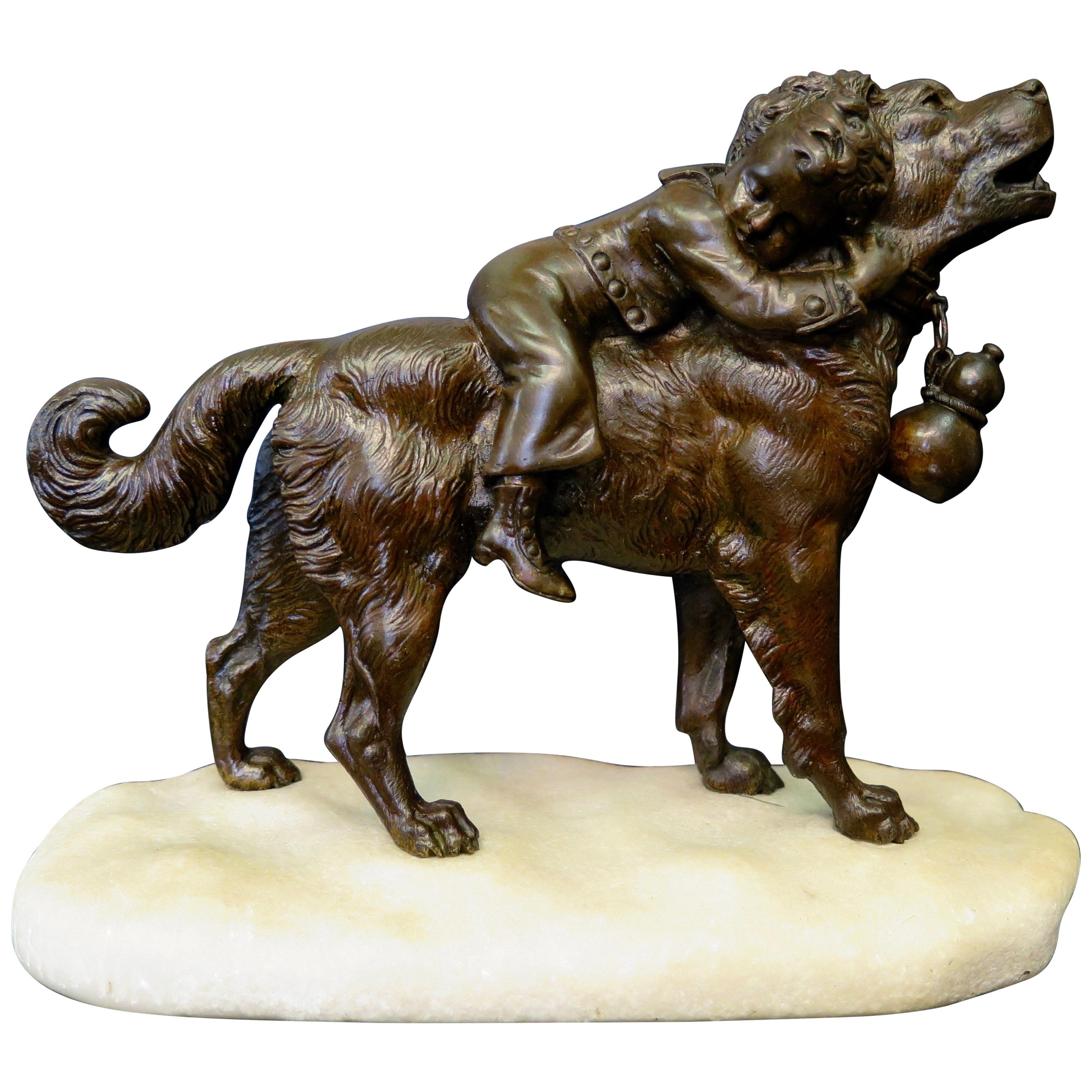 Dog & Child, Bronze by Joseph Francois Victor Chemin