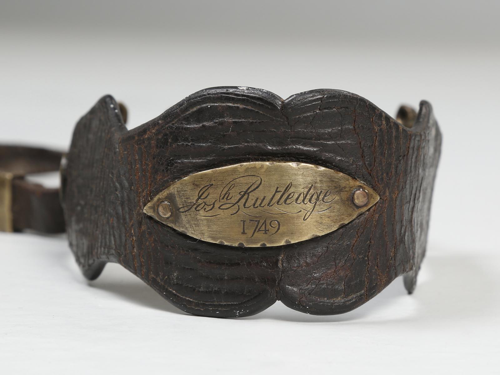Dog Collar, Original Attached Lead for "Jos H Rutledge" Dated 1749