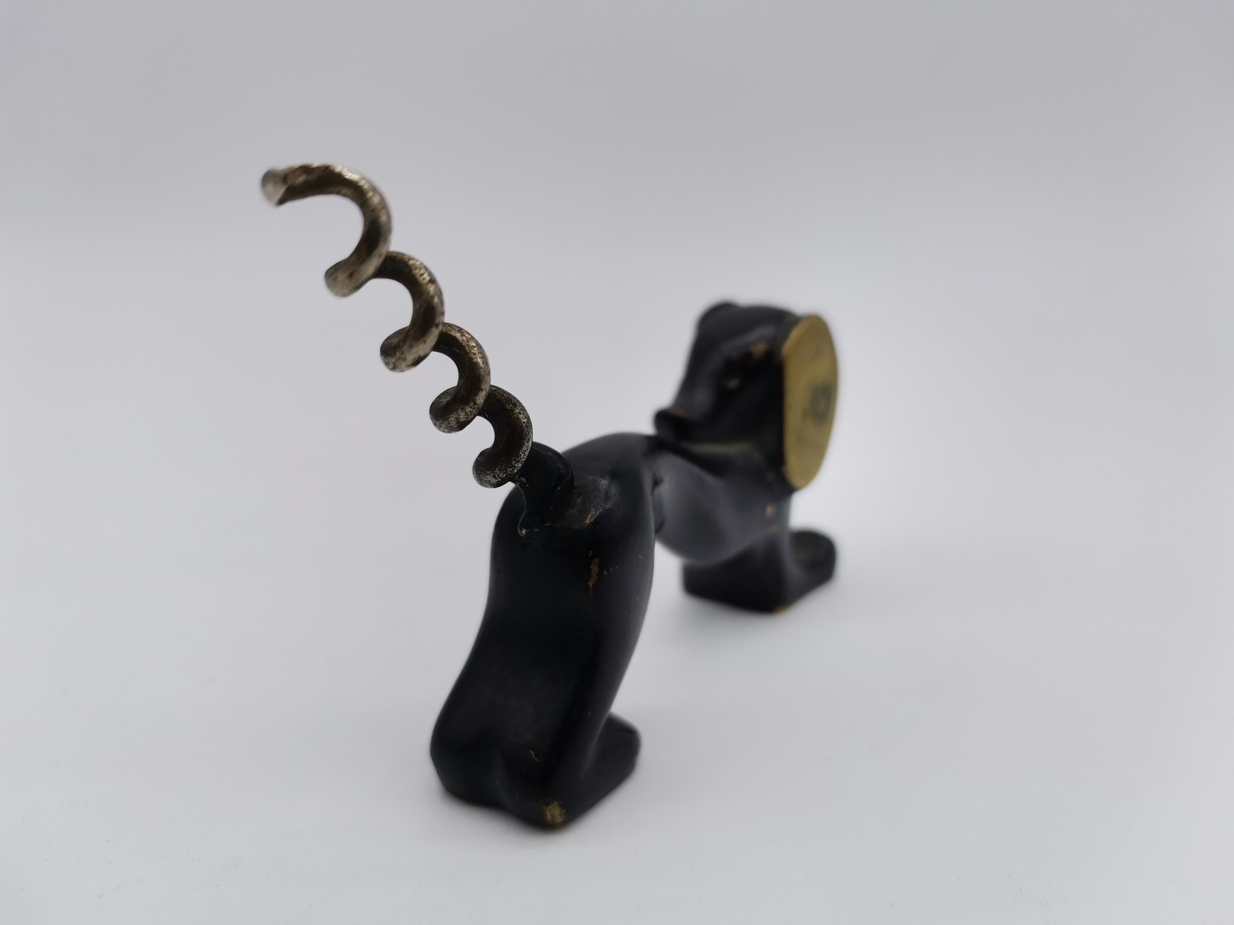 Metalwork Dog Cork Screw, Brass Blackened, in Style of Walter Bosse, Austria