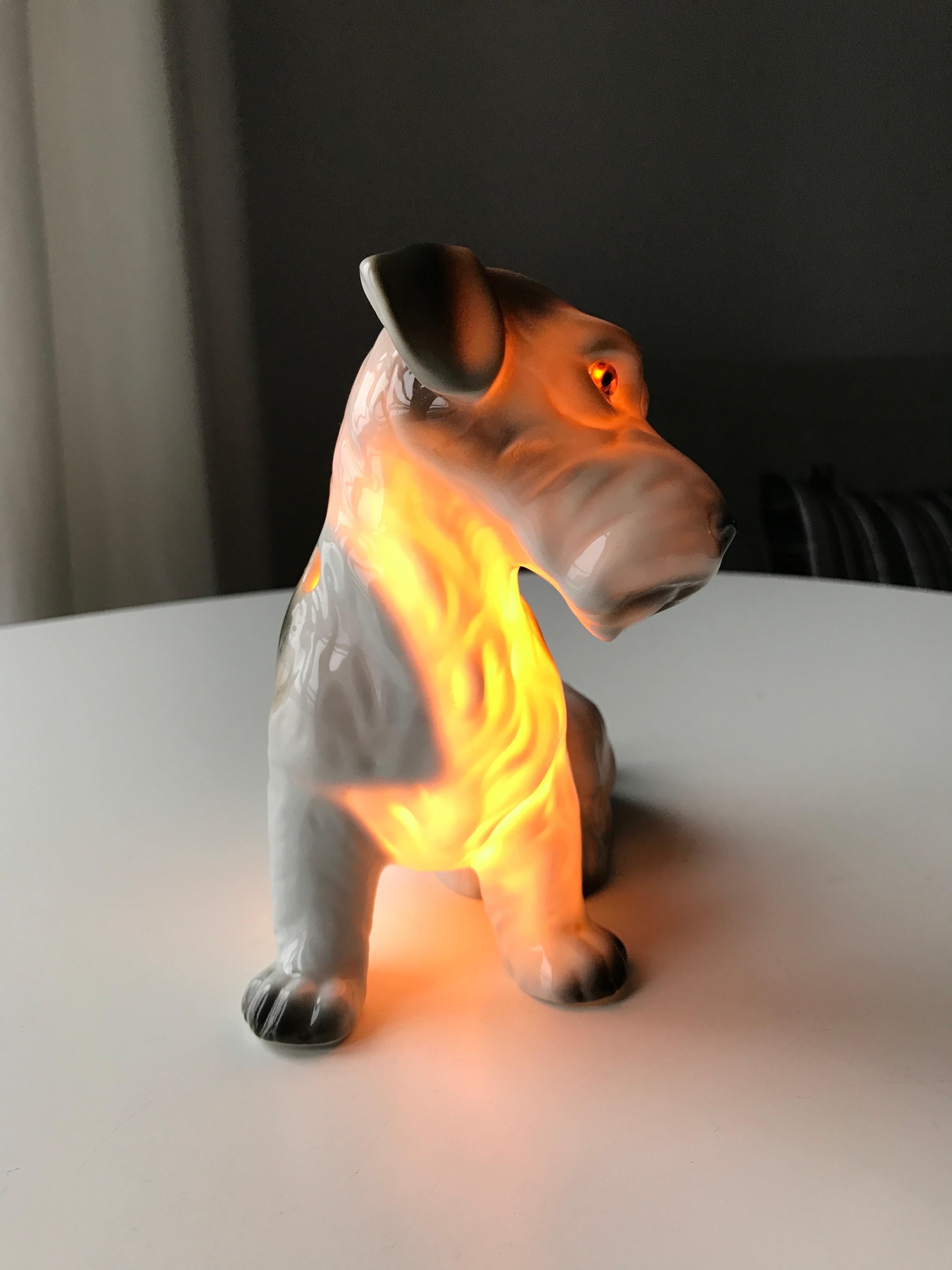 Dog Figurine Ozon/Perfume Lamp Early 20th Century Table Lamp by Fog and Mørup For Sale 3