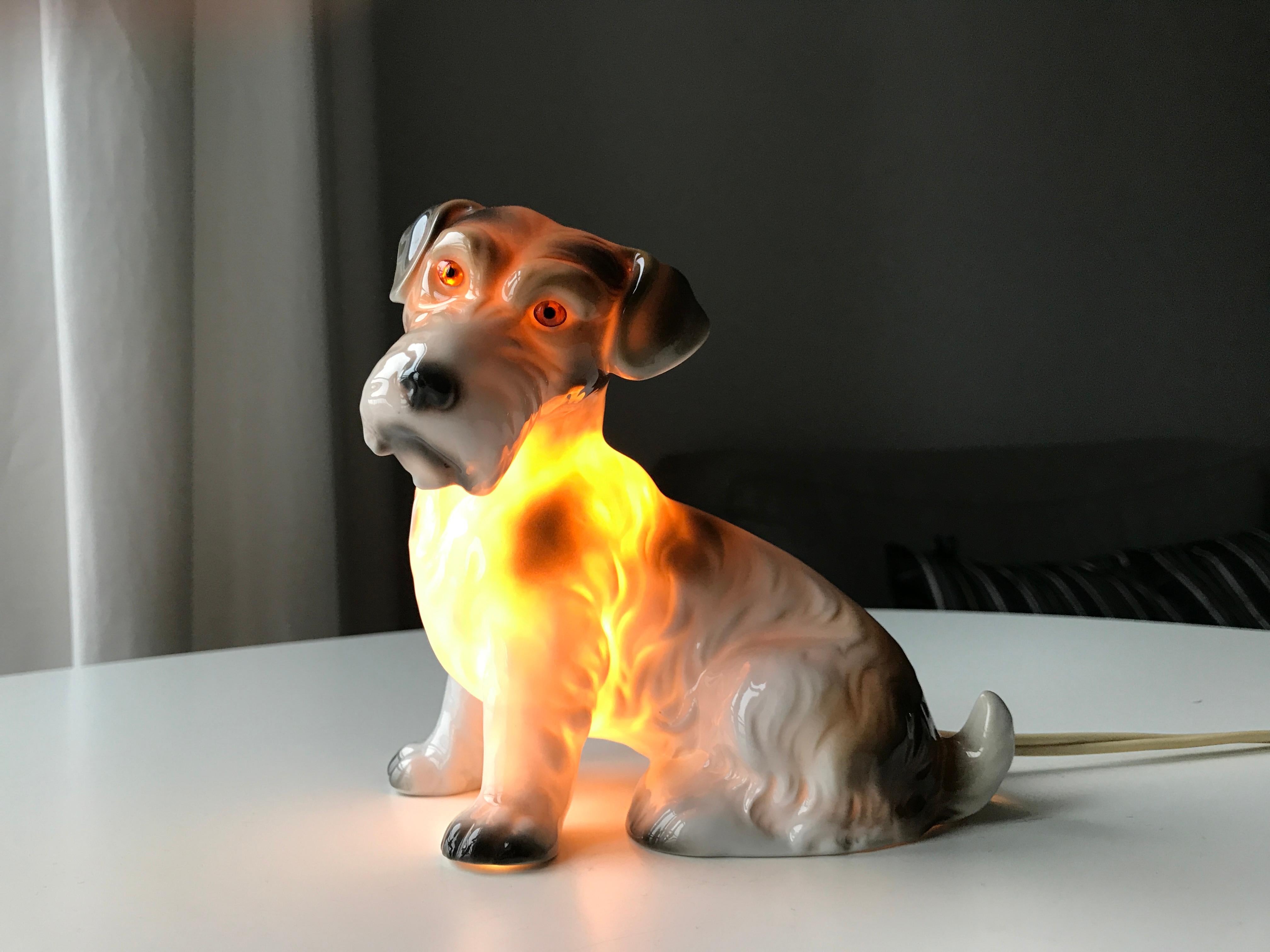 Art Nouveau Dog Figurine Ozon/Perfume Lamp Early 20th Century Table Lamp by Fog and Mørup For Sale
