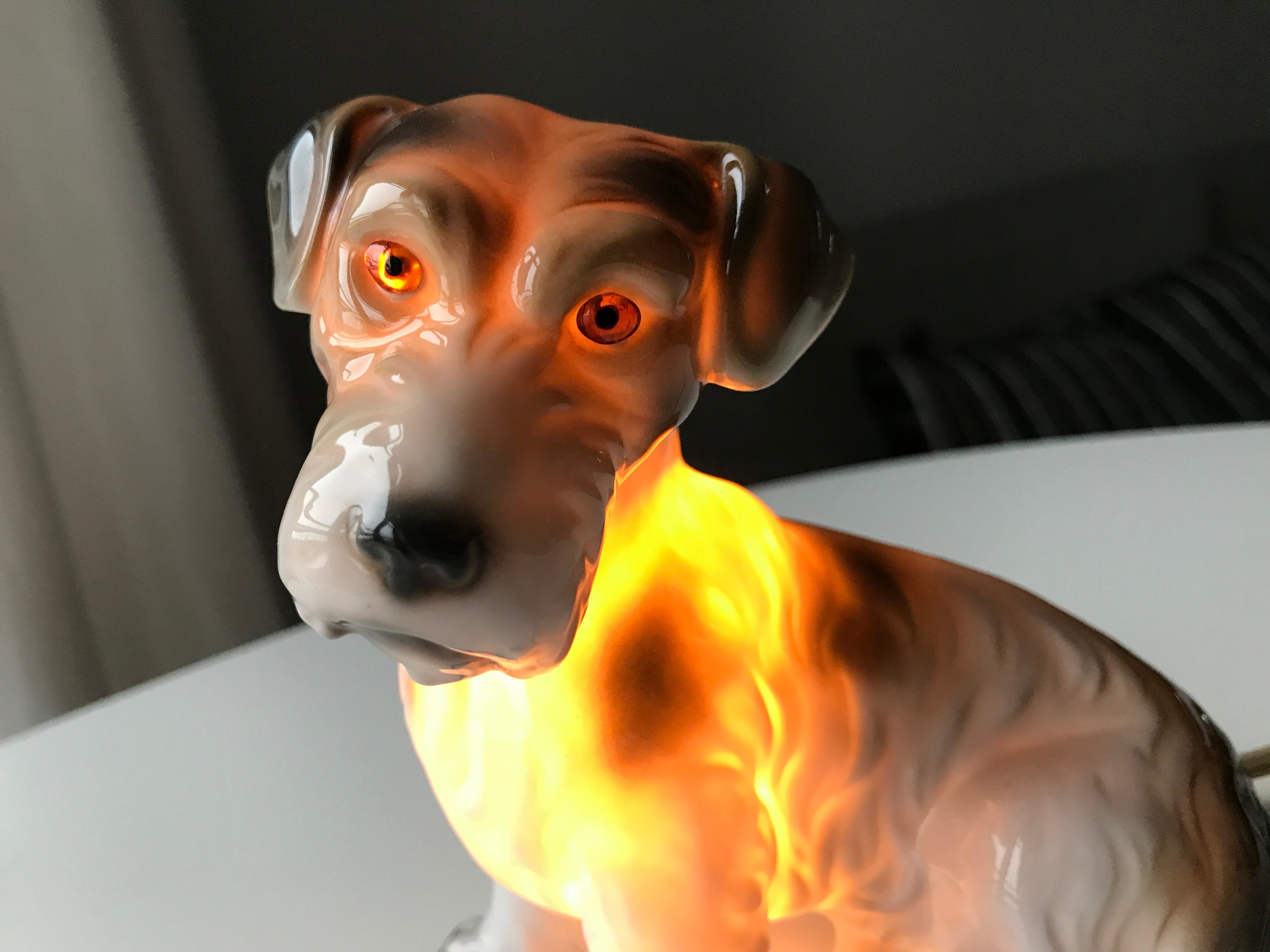 Danish Dog Figurine Ozon/Perfume Lamp Early 20th Century Table Lamp by Fog and Mørup For Sale