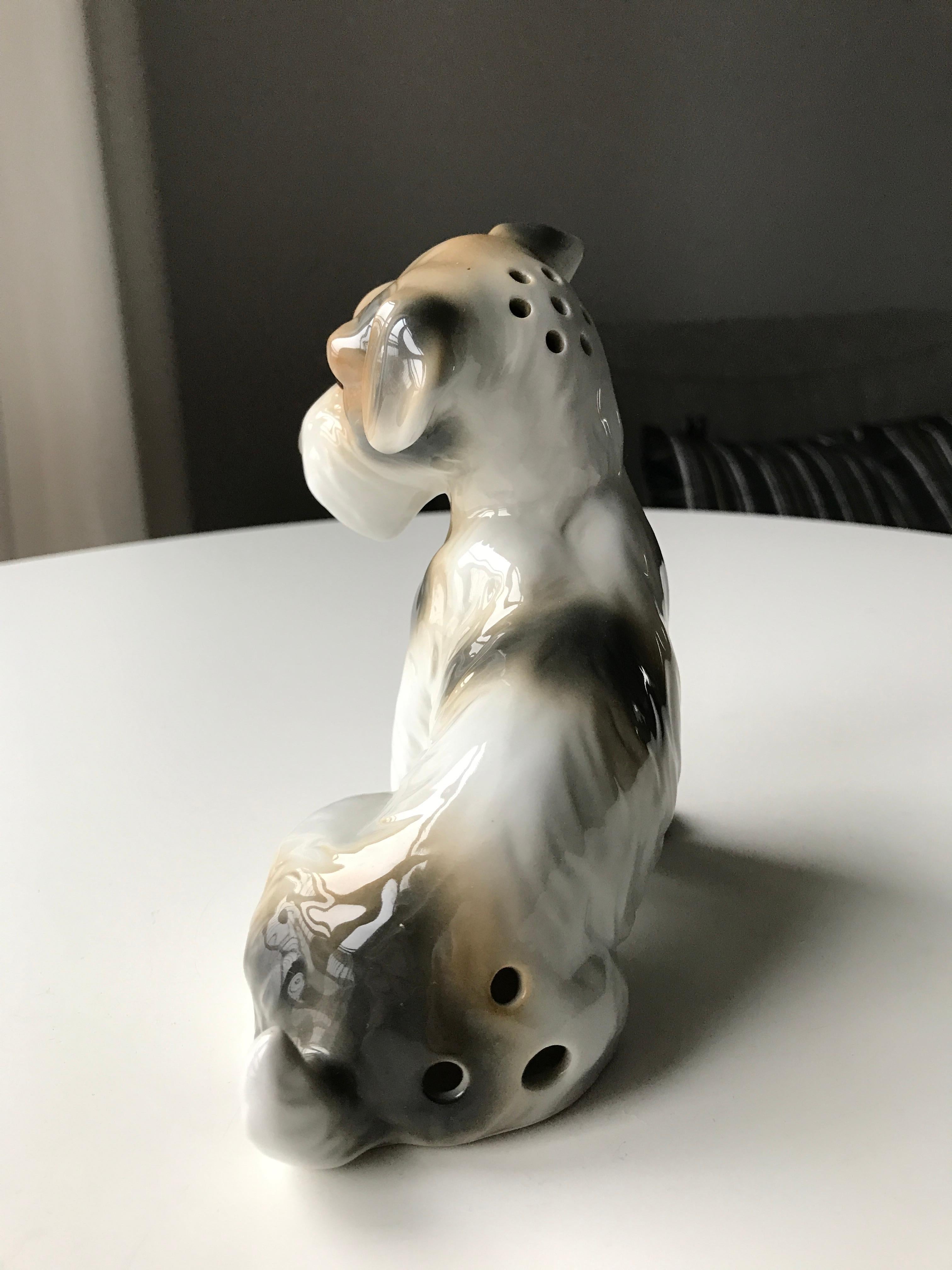 Porcelain Dog Figurine Ozon/Perfume Lamp Early 20th Century Table Lamp by Fog and Mørup For Sale