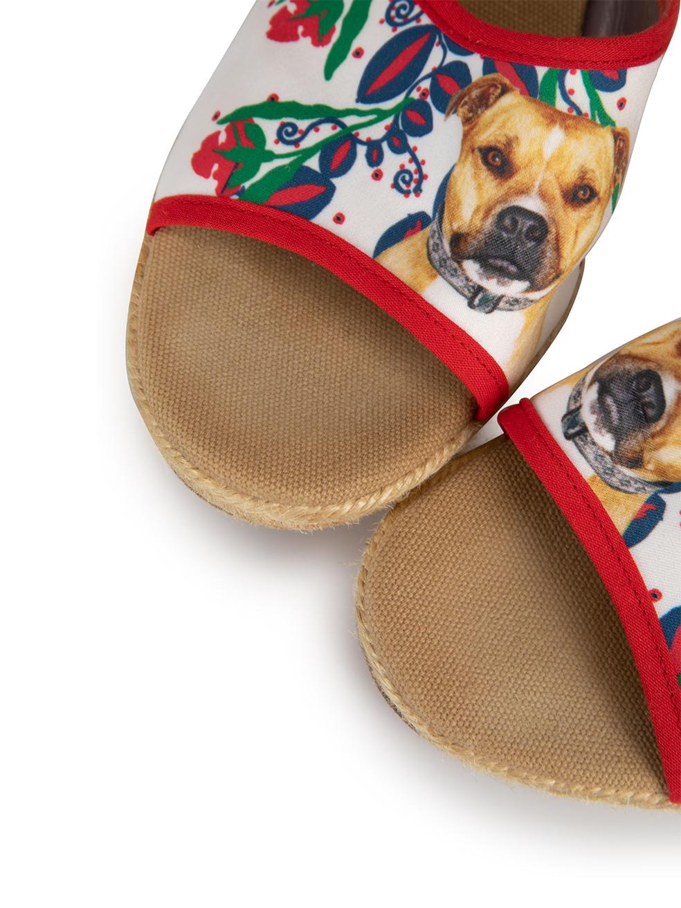 Dog & Floral Print Espadrille Wedge Sandals Size IT 39 1