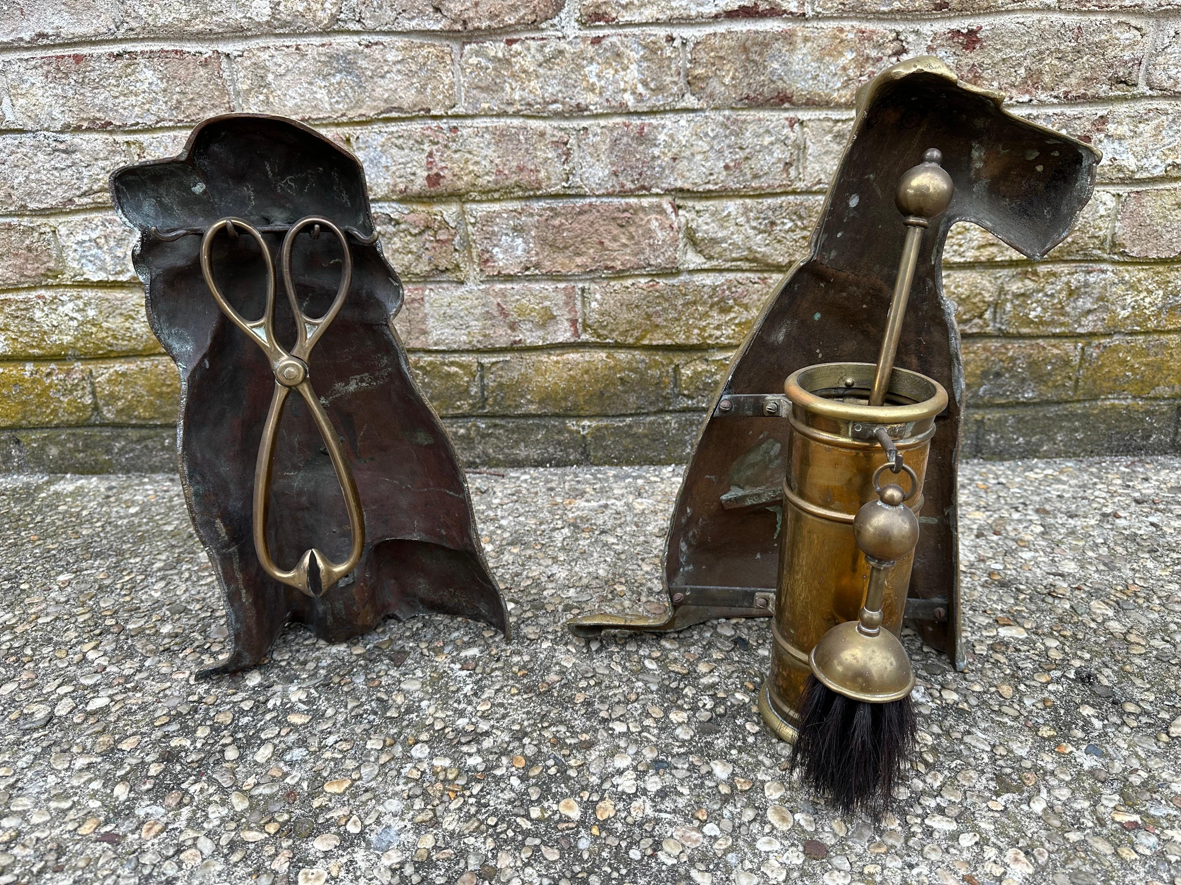 Brass Dog Form Fireplace Tools For Sale