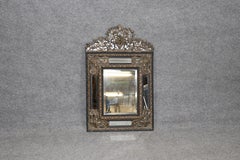 Dog Fox and Fruit Basket French Brass Repousee over Wood Wall Mirror circa 1900