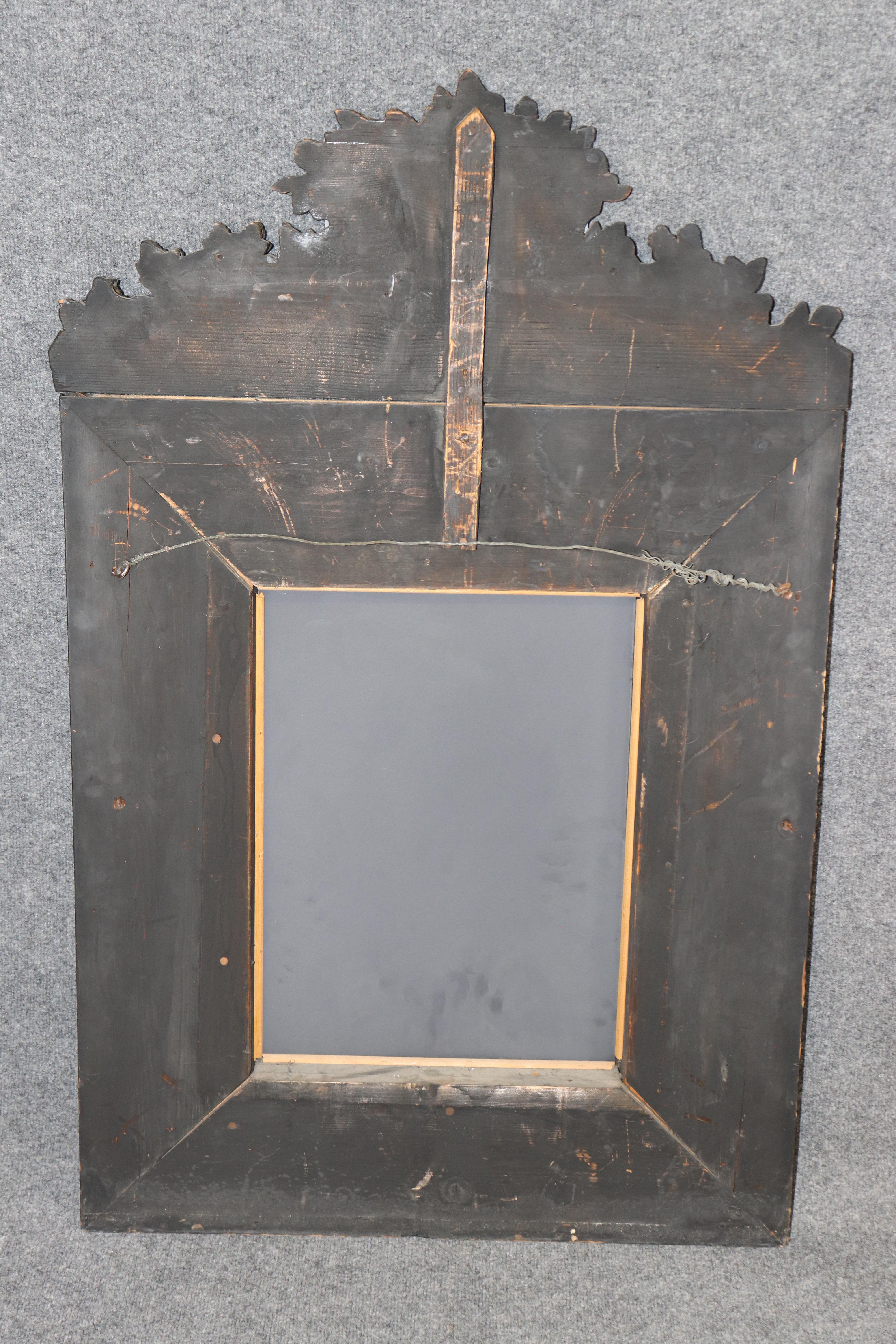 Dog Fox and Fruit Basket French Brass Repousee over Wood Wall Mirror circa 1900 For Sale 3