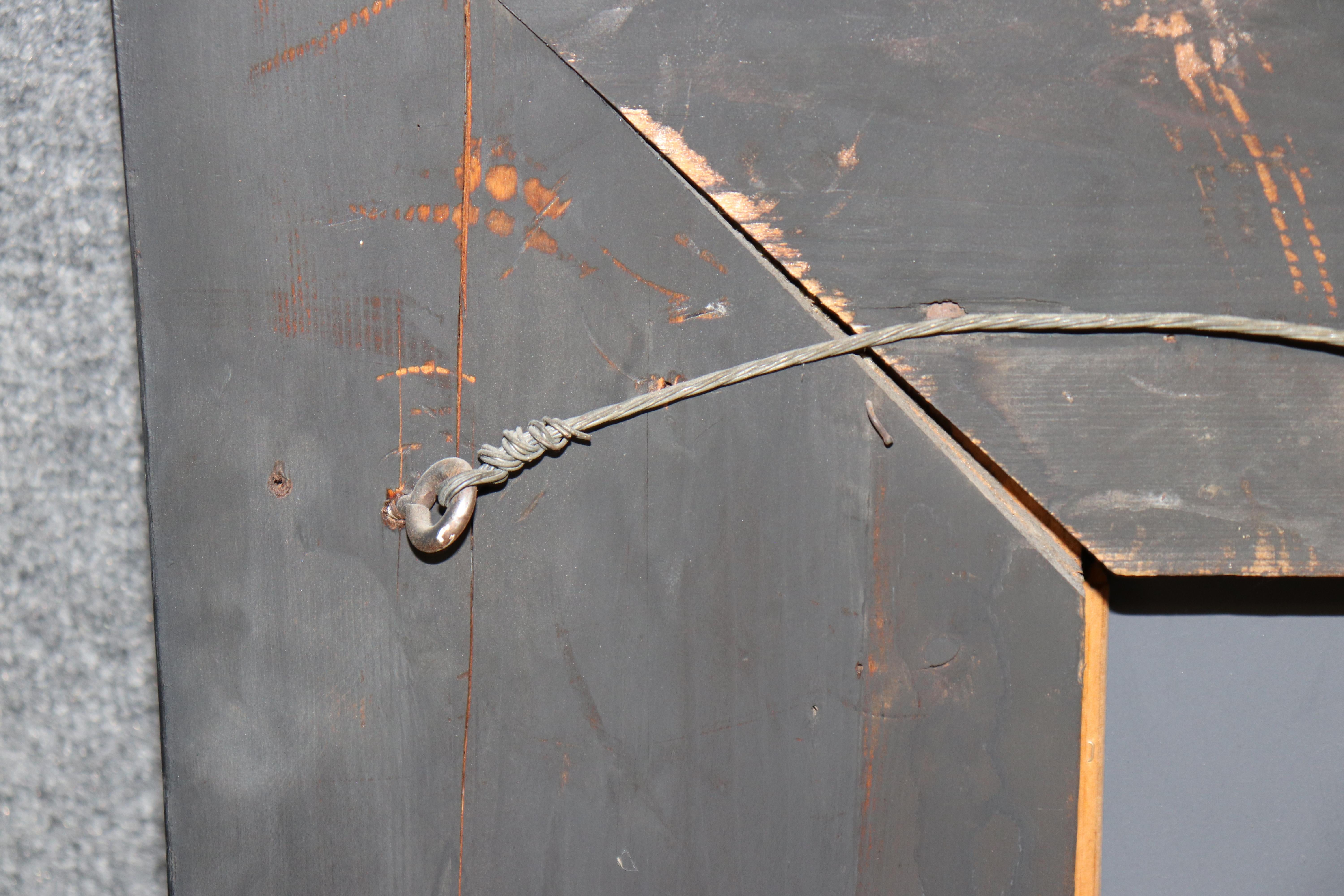 Dog Fox and Fruit Basket French Brass Repousee over Wood Wall Mirror circa 1900 For Sale 4