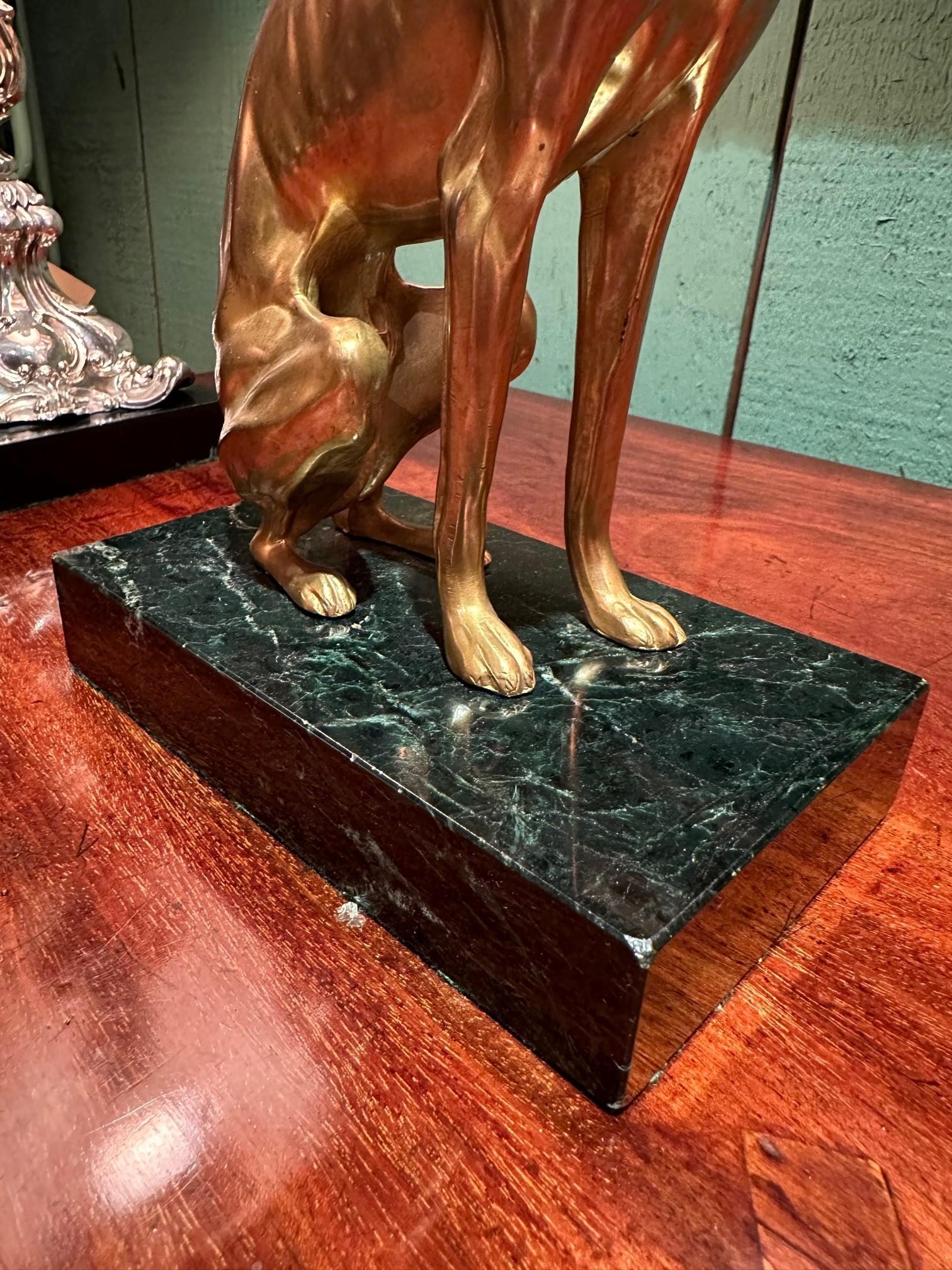 Dog Greyhound Bookends Sculptures on Marble Base Style Art Deco Silvered Bronze 6