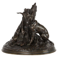 Antique "Dog Guarding Game” Bronze Sculpture by Pierre-Jules Mêne, atelier cast