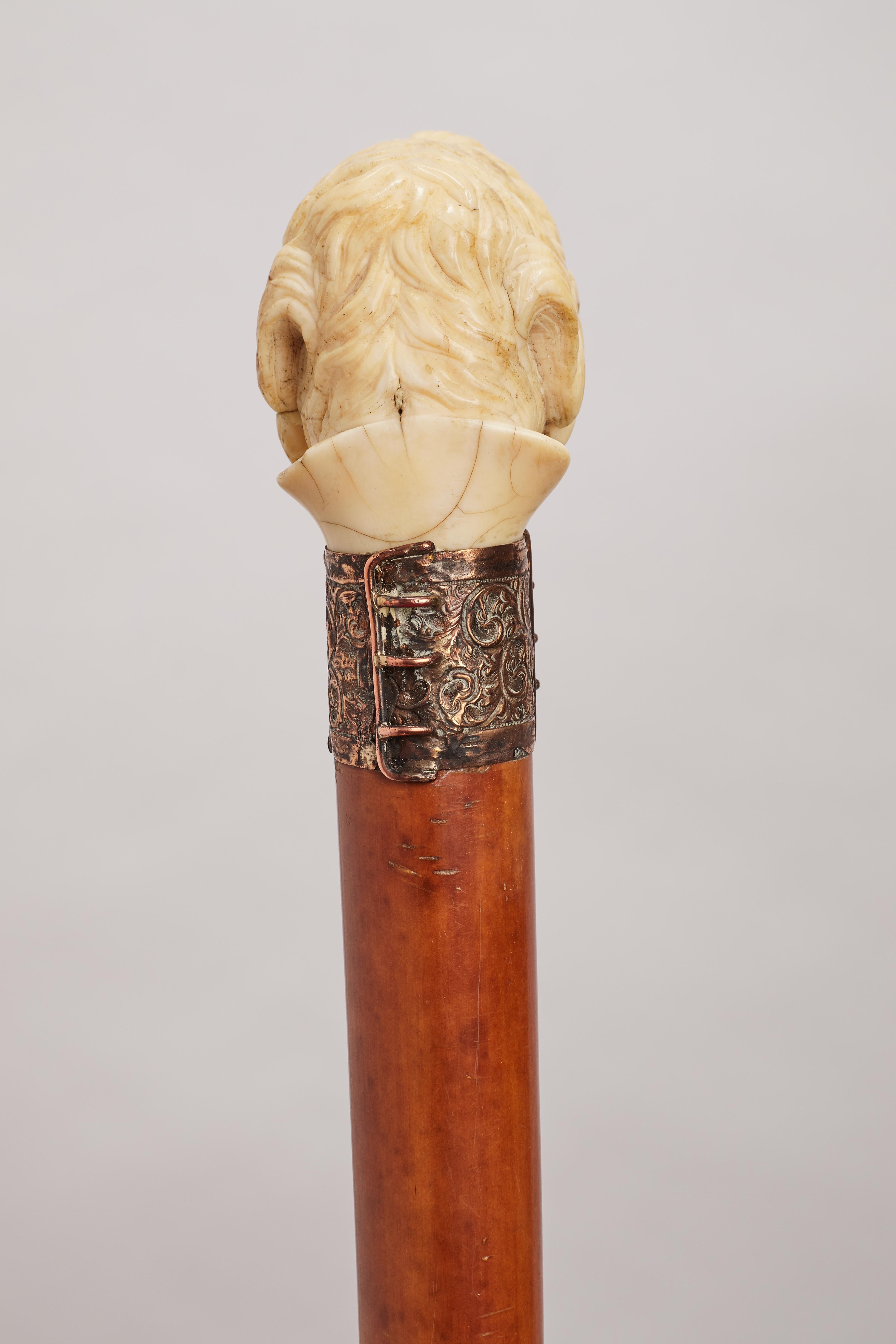 20th Century Dog ivory handle walking stick, England 1890.  For Sale