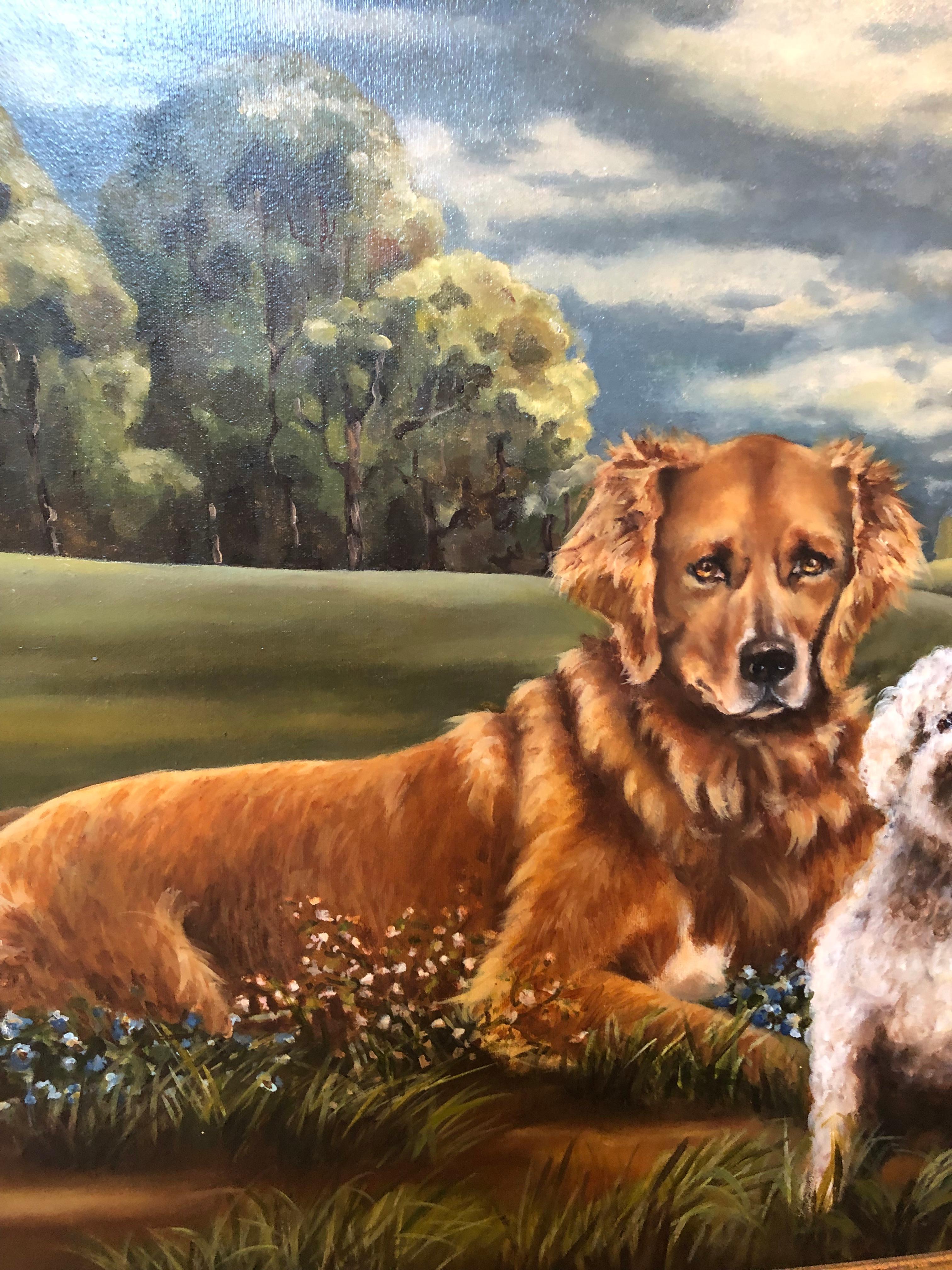 North American Dog Lovers Original Painting of Trio of Pets For Sale
