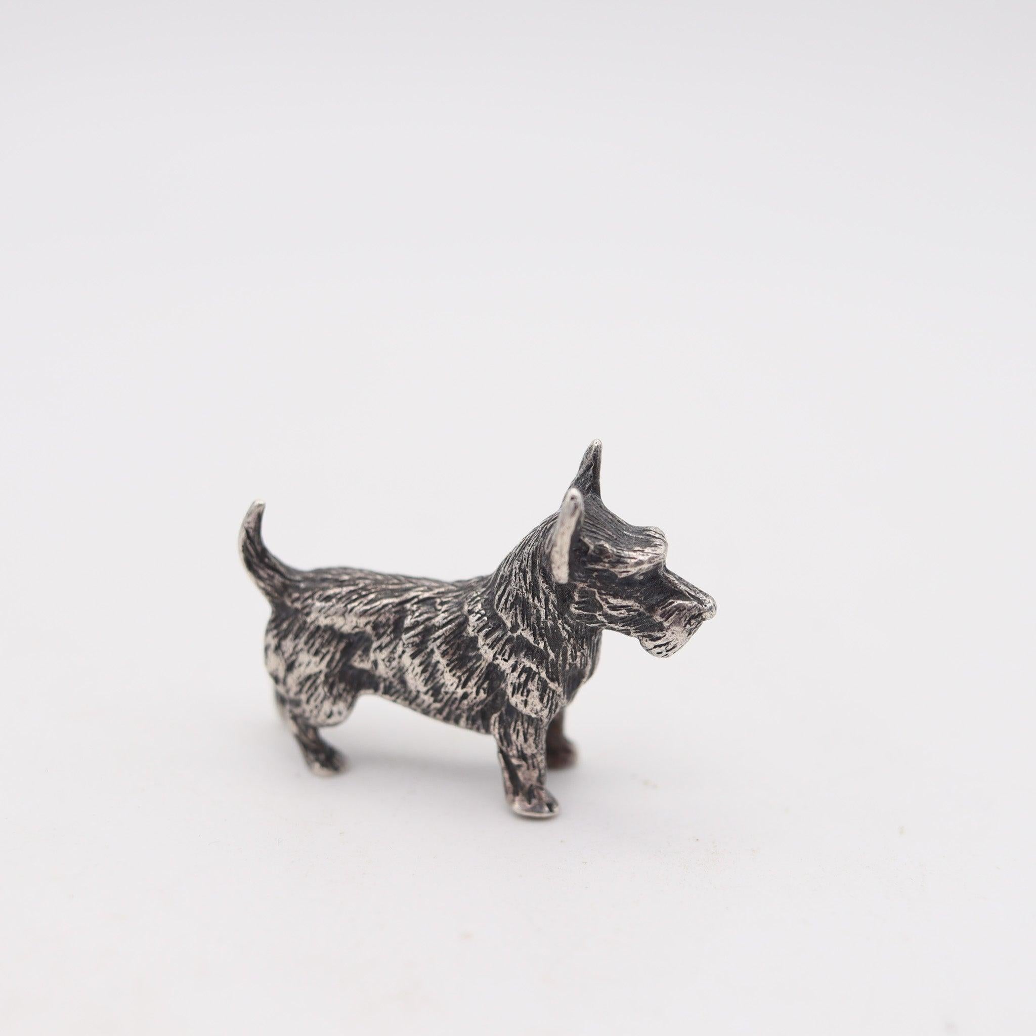 Mid-Century Modern DOG MINIATURE 1970 Italian Figure Of A Dog In Solid Textured .925 Sterling For Sale