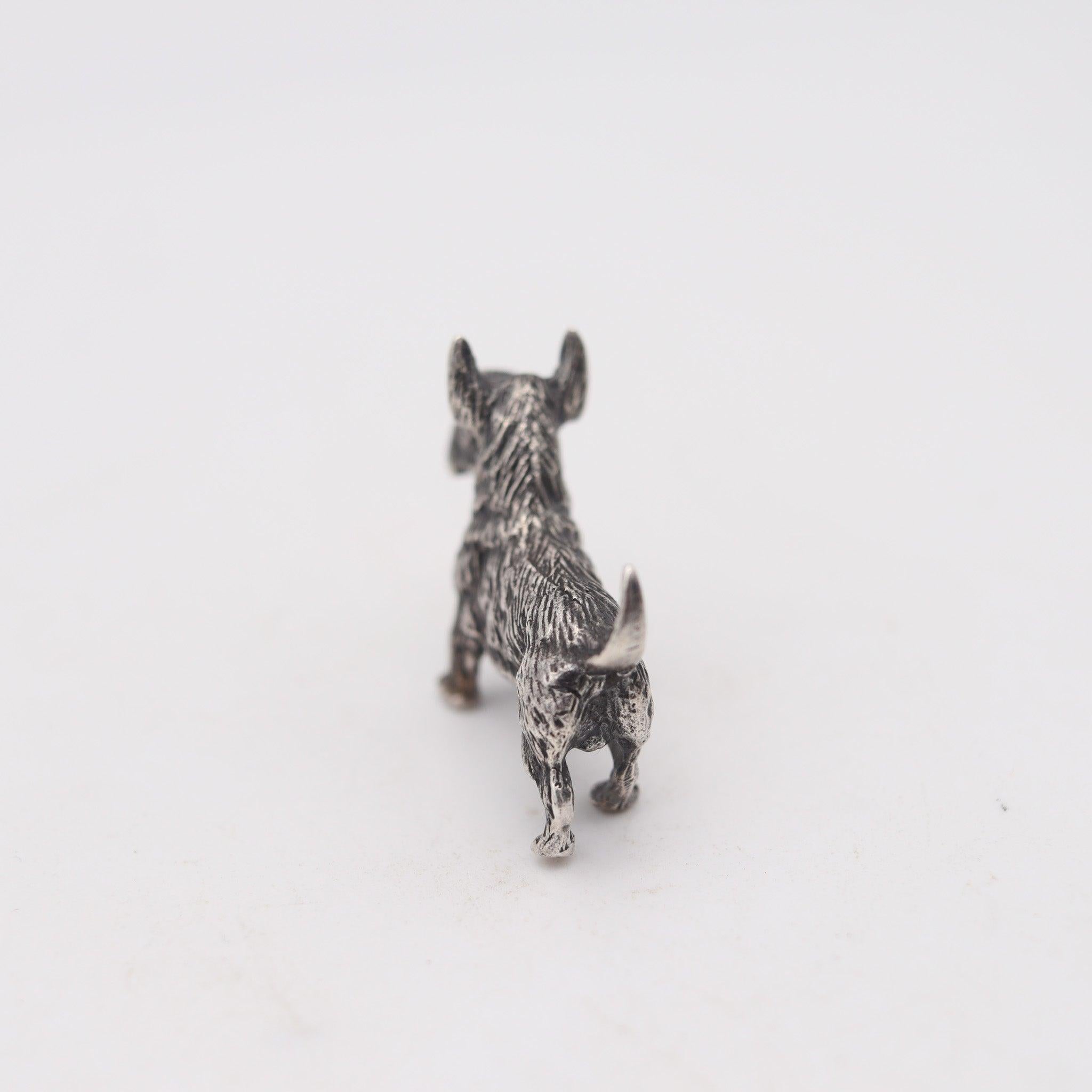 Hand-Crafted DOG MINIATURE 1970 Italian Figure Of A Dog In Solid Textured .925 Sterling For Sale