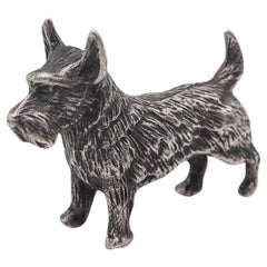 DOG MINIATURE 1970 Italian Figure Of A Dog In Solid Textured .925 Sterling