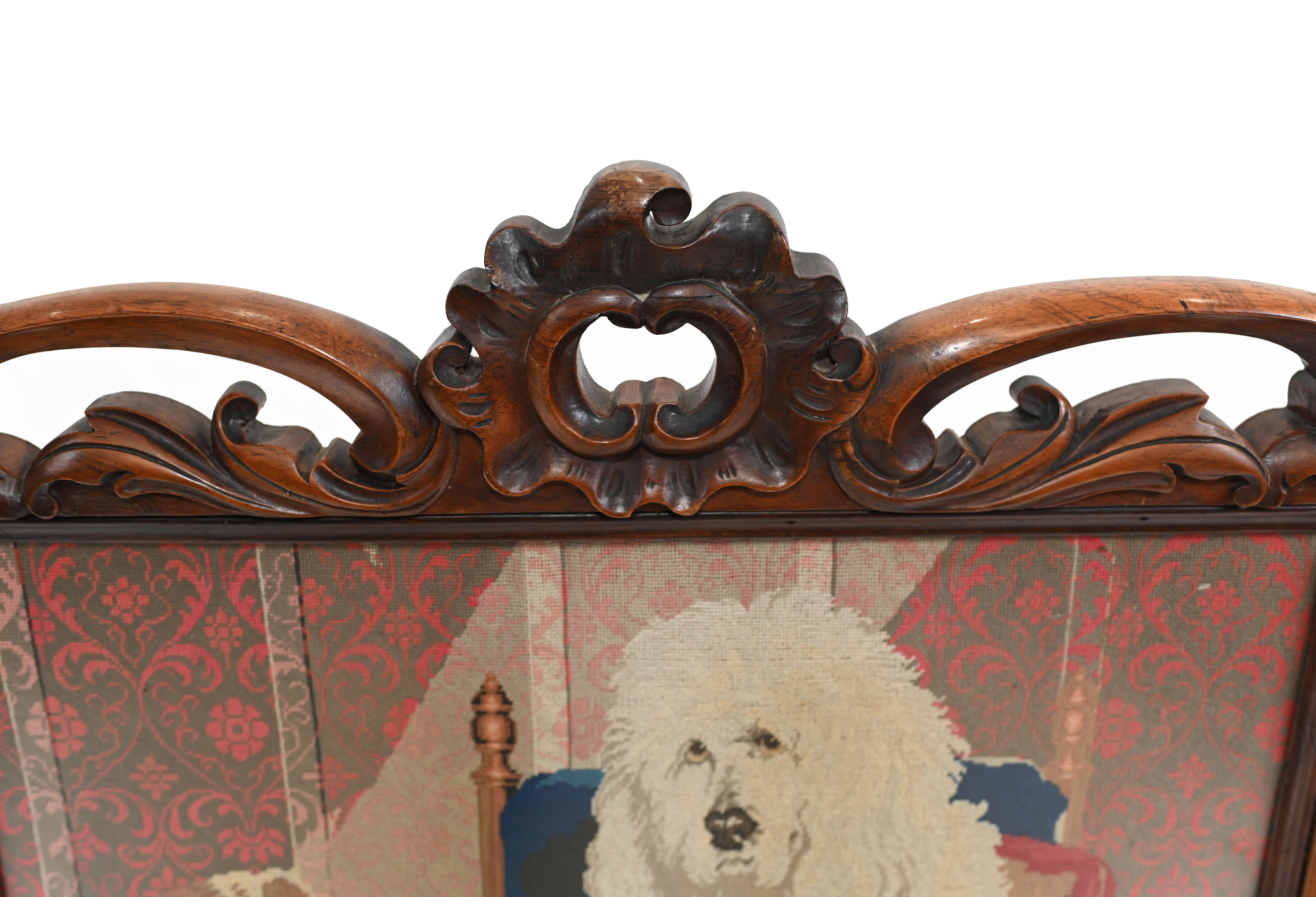 Wonderful tapestry rendition of Edwin Landseer's Trial by Jury
Very intricately crafted piece showing poodles and spaniels
Comes in the carved mahogany frame
This antique piece is a rendition of a painting by Landseer where the original is in