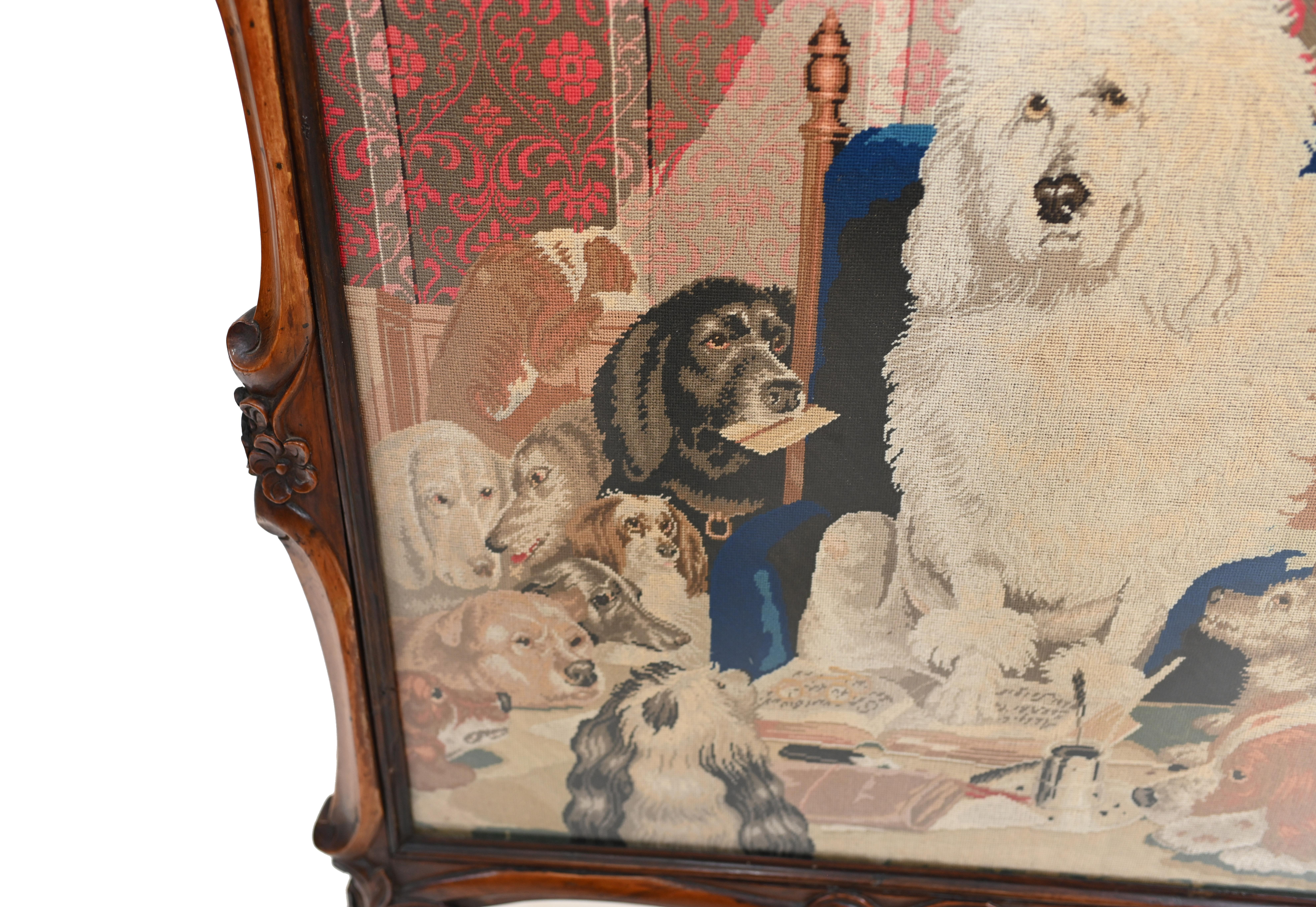 Dog Needlepoint Tapestry Screen Trial By Jury by Landseer Chatsworth In Good Condition In Potters Bar, GB