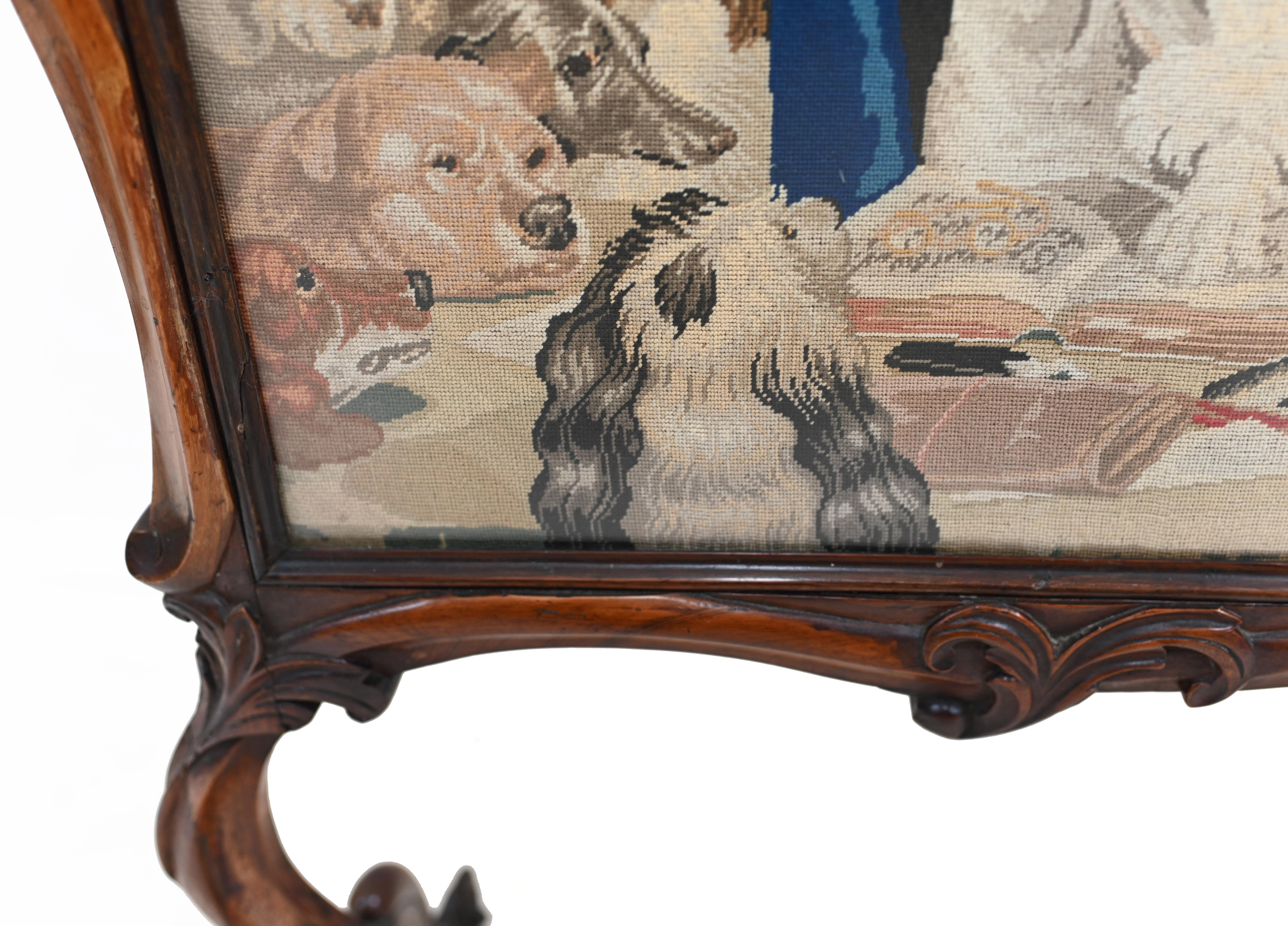 Mid-19th Century Dog Needlepoint Tapestry Screen Trial By Jury by Landseer Chatsworth