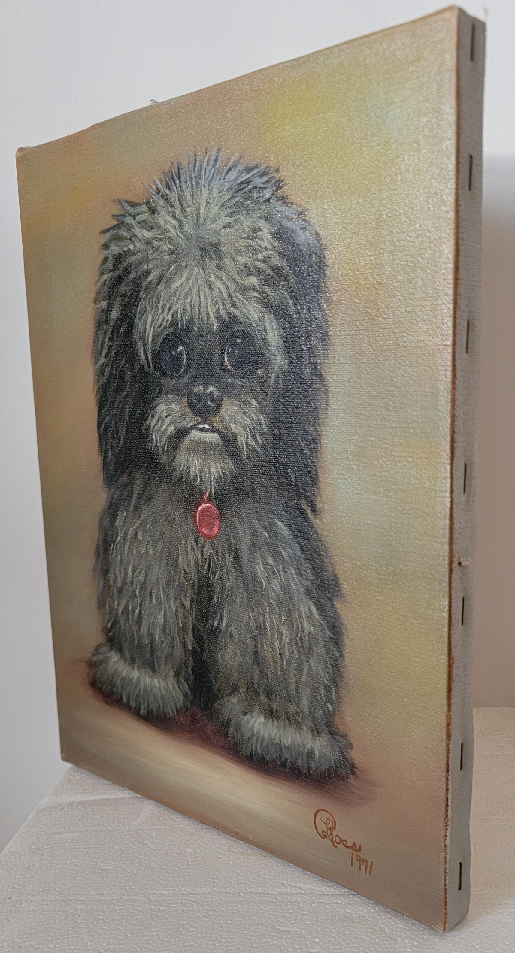 Peinture à l'huile d'un chien, signée et datée Bon état - En vente à Los Angeles, CA