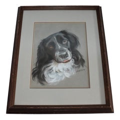 Vintage Dog Oil & Watercolor Signed Victoria 1986