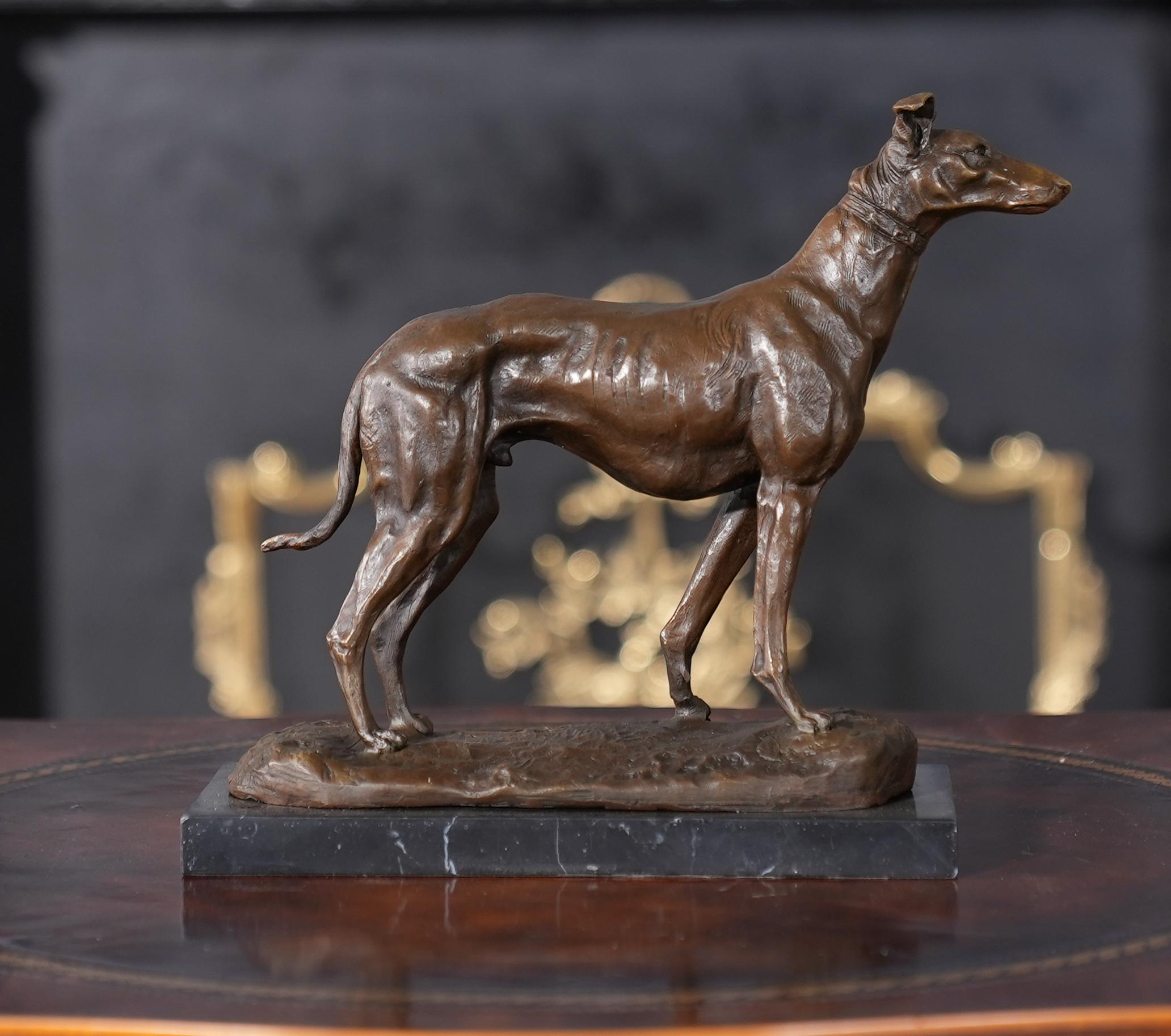 Hand-Crafted Dog on Marble Base For Sale