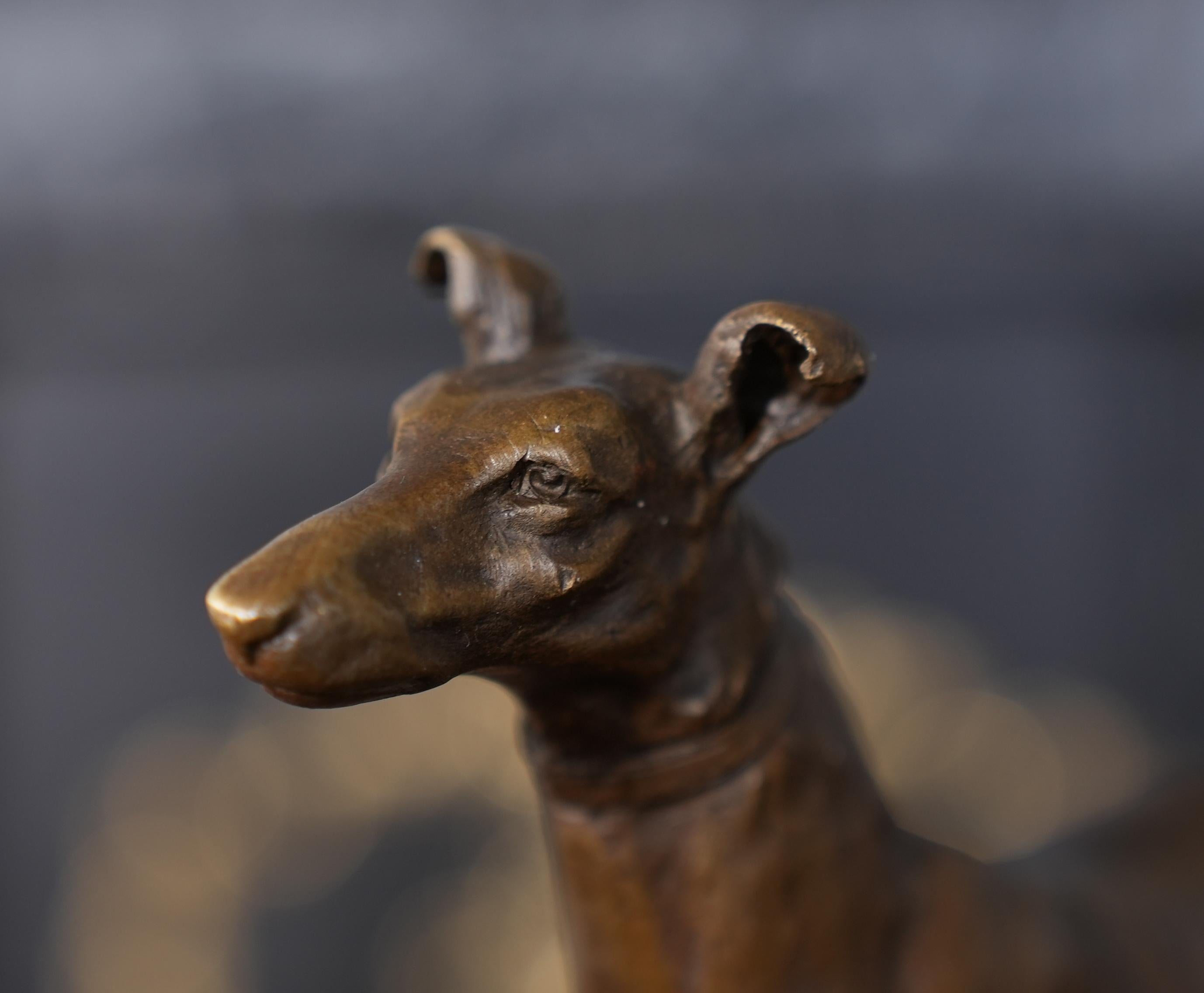 Bronze Dog on Marble Base For Sale
