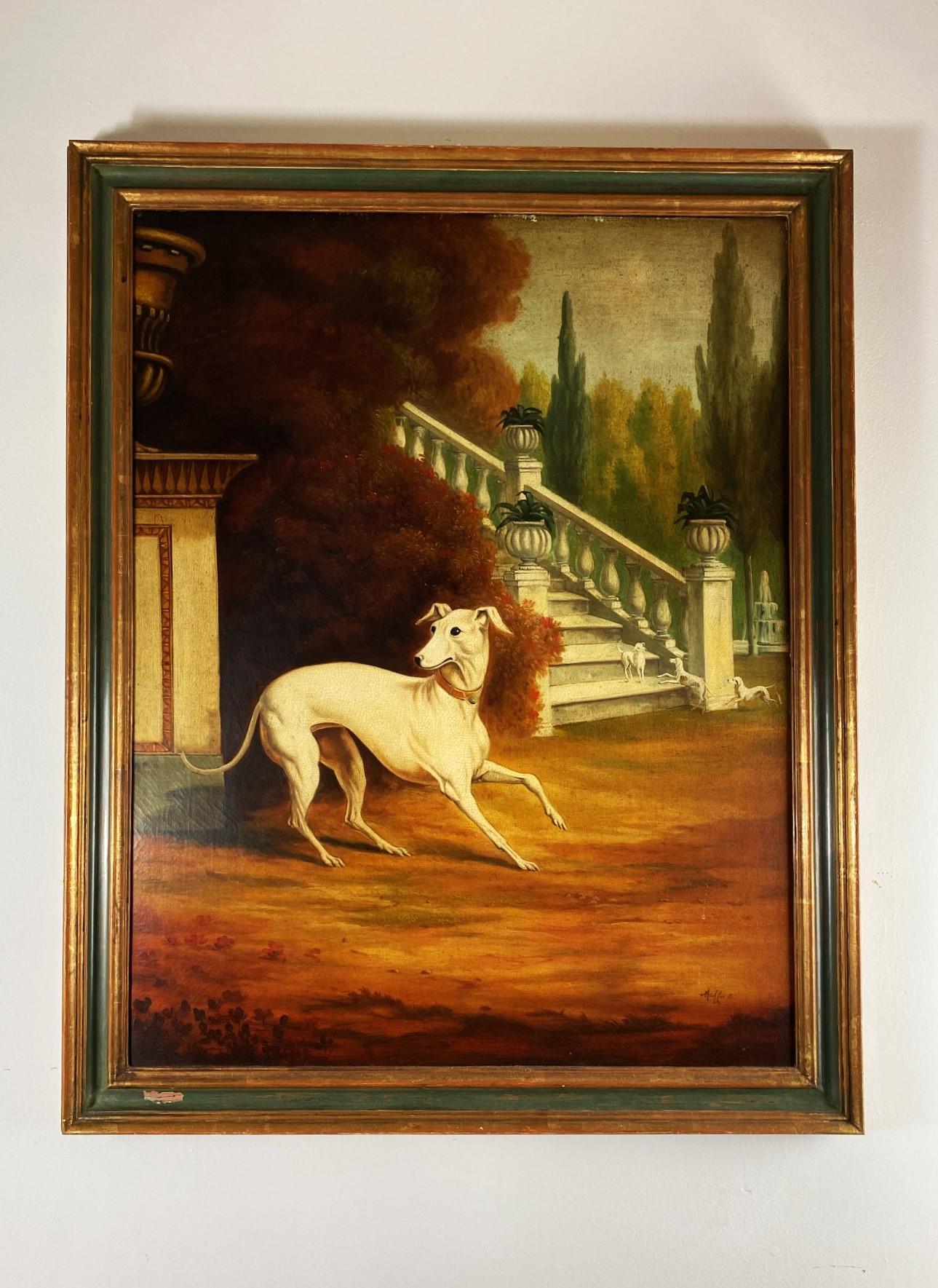 Dog Painting Oil On Canvas In Good Condition For Sale In Pomona, CA