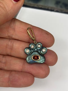 Dog Paw Pendant: Labradorite with Diamonds and Tourmaline