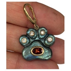 Dog Paw Pendant: Labradorite with Diamonds and Tourmaline