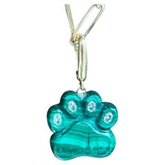Dog Paw Pendant, Malachite & Diamonds