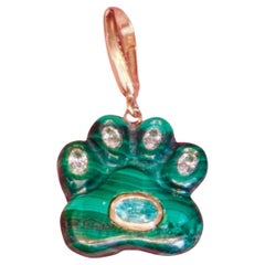 Dog Paw Pendant, Malachite with Diamonds, Emerald & 14k Gold