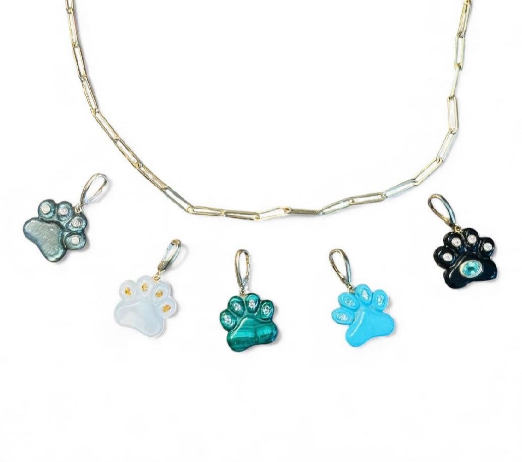 Pendentif patte de chien, pierre de lune avec diamants et or 14k en vente 4