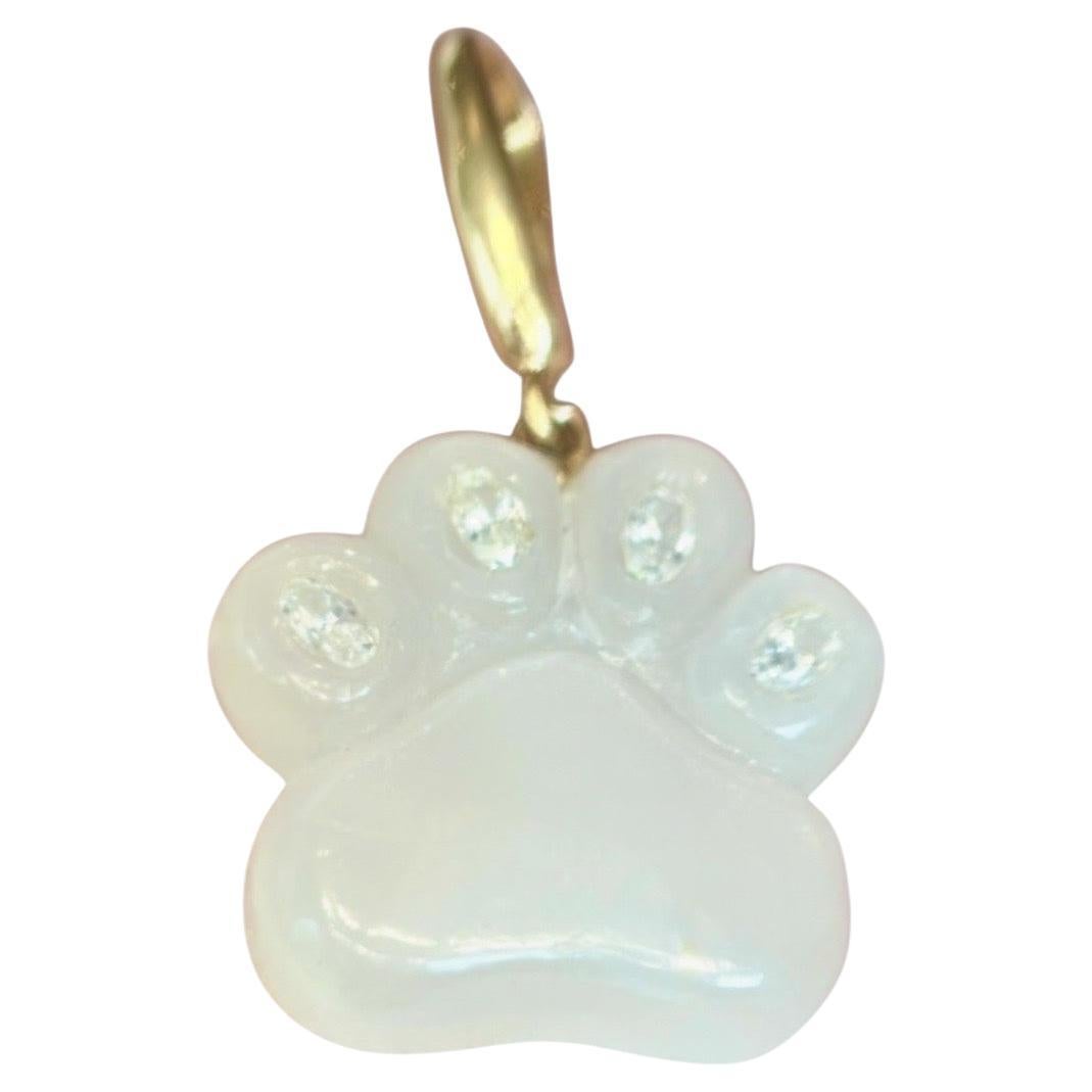 Dog Paw Pendant, Moonstone with Diamonds
14k Gold