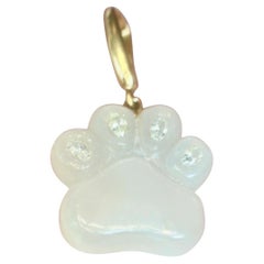 Dog Paw Pendant, Moonstone with Diamonds & 14k Gold