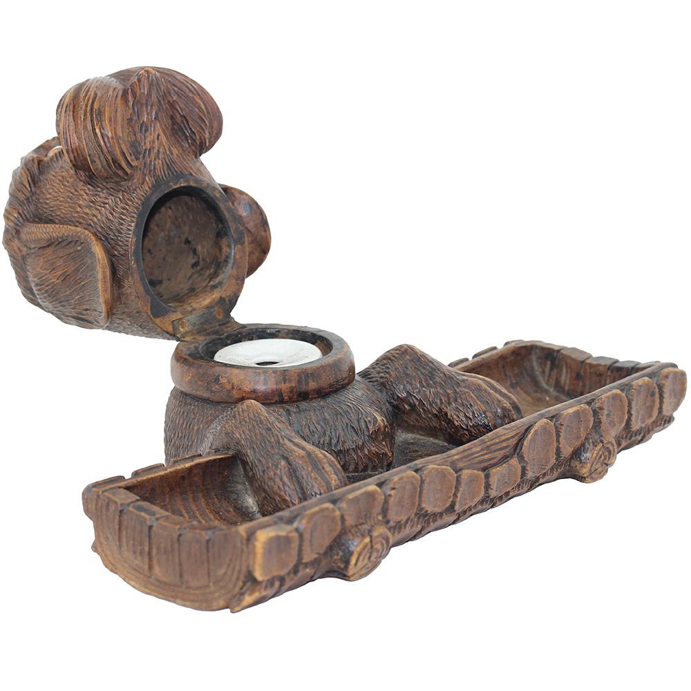 Wood Dog Pen Tidy Inkwell  Black Forest