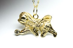 Dog pendant Diamond pendant 14 Karat Gold pendant 18" chain