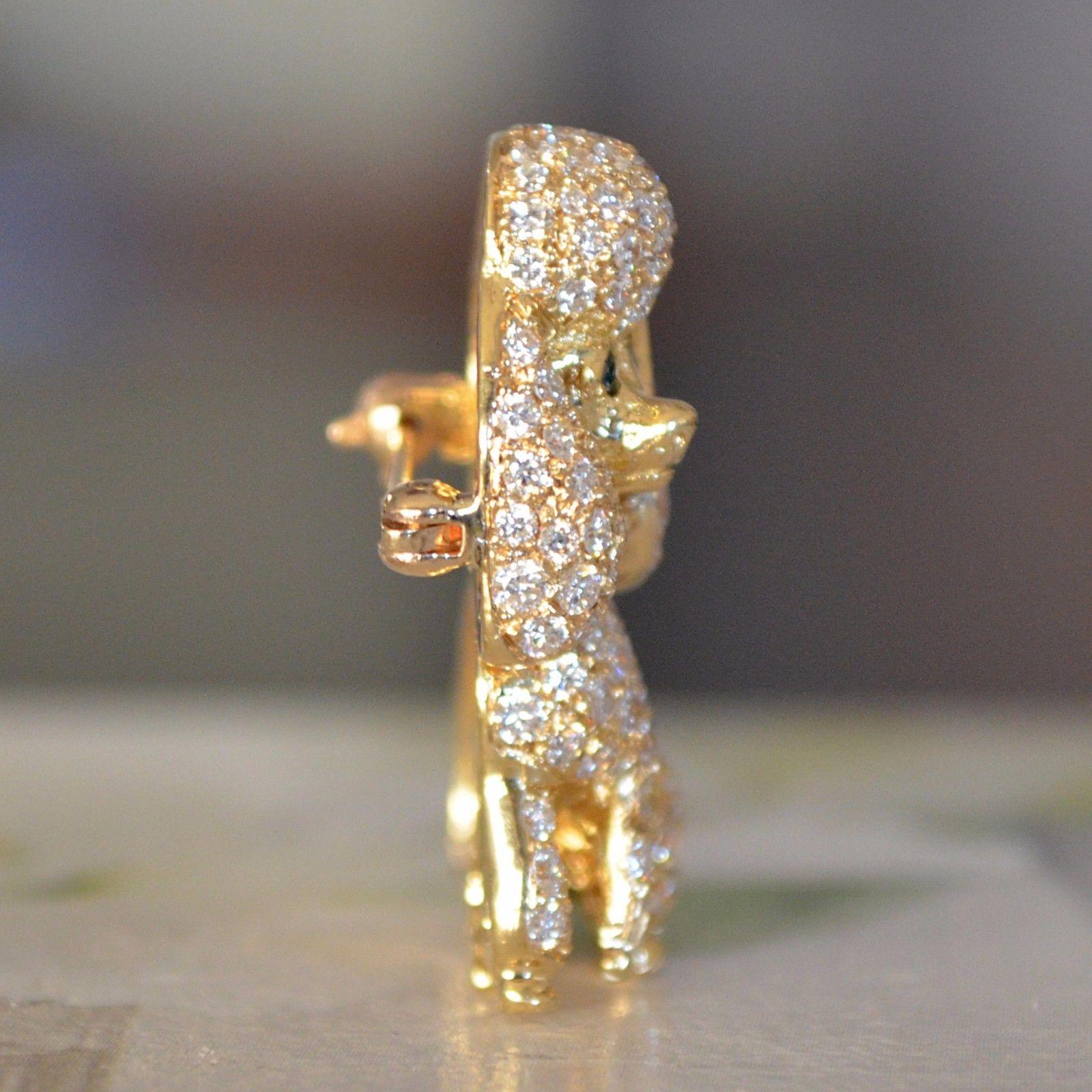 Contemporary Dog Poodle Custom Brooch 18 Karat Gold and Diamond 2+ Carat Diamonds