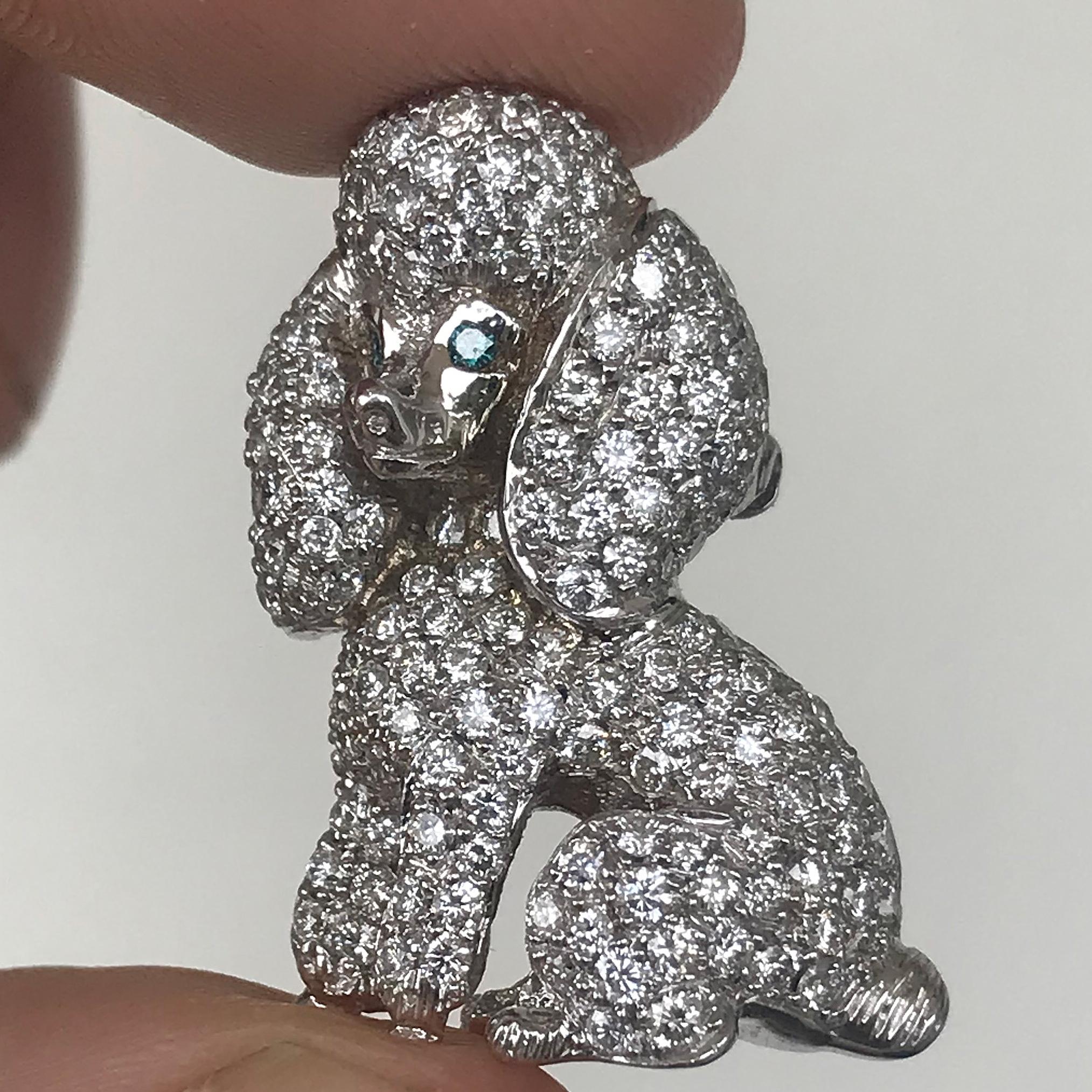 b4934003

Dog Poodle Custom Brooch - 18k Yellow Gold and White and Blue Diamond - 2+ Carats Diamonds

White Diamond Details:
Carat Weight - 2.00 CT +
Color - G-H
Clarity - VS to SI

Measurements: Approx 1 Inch Length by 0.5 Inch Wide.

Blue Diamond