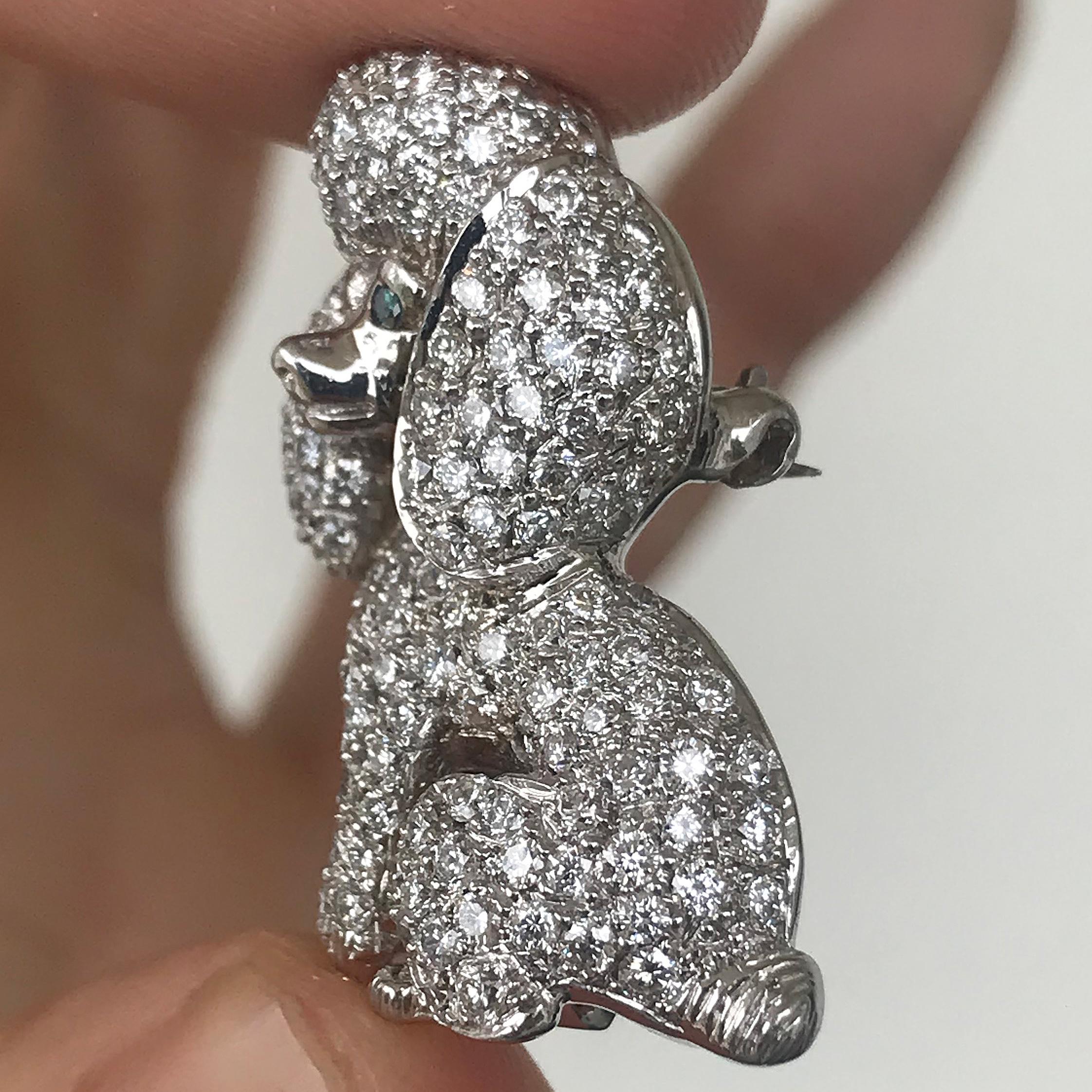 Dog Poodle Custom Brooch 18k Gold and Diamond 2+ Carat Diamonds - Ben Dannie For Sale 1