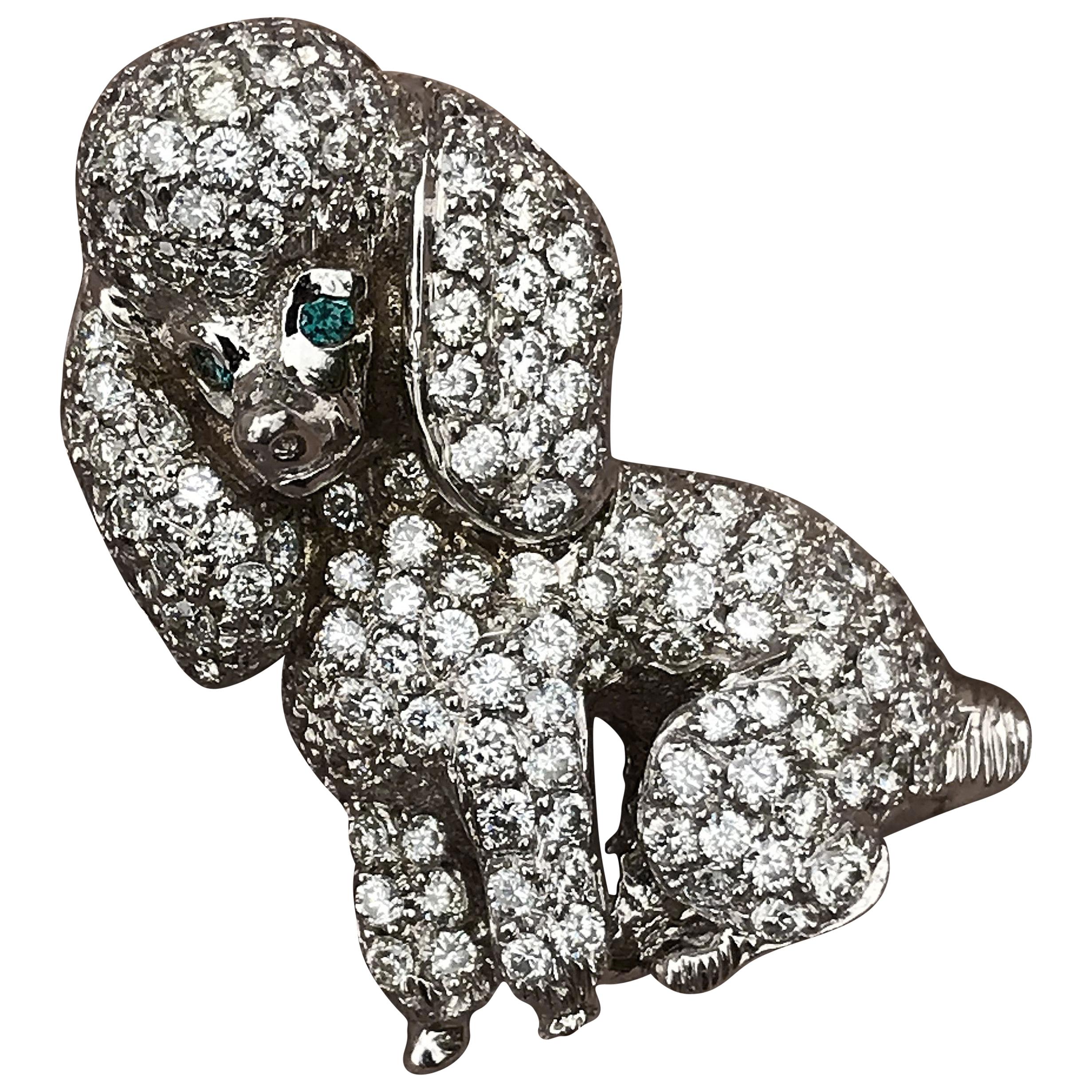 Dog Poodle Custom Brooch 18k Gold and Diamond 2+ Carat Diamonds - Ben Dannie For Sale