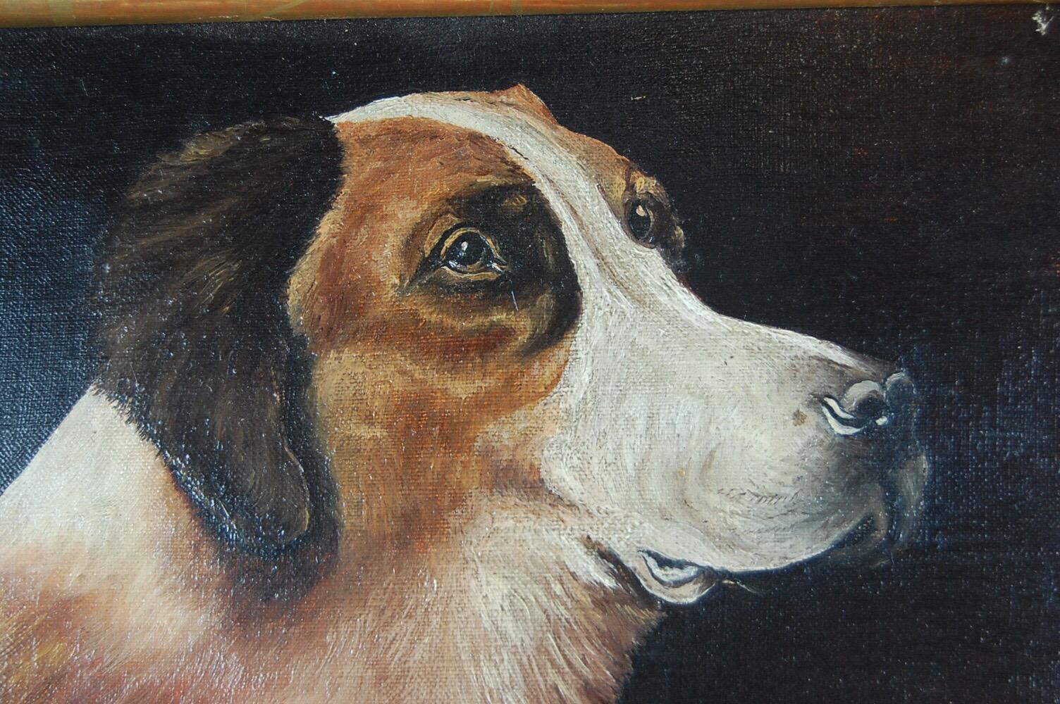 Naive oil on canvas dog portrait by French Artist Charles Clair, signed and dated 1914, Remarkable condition, cleaned. France, circa 1914. Canvas measures 24cm x 19cm.
  
   