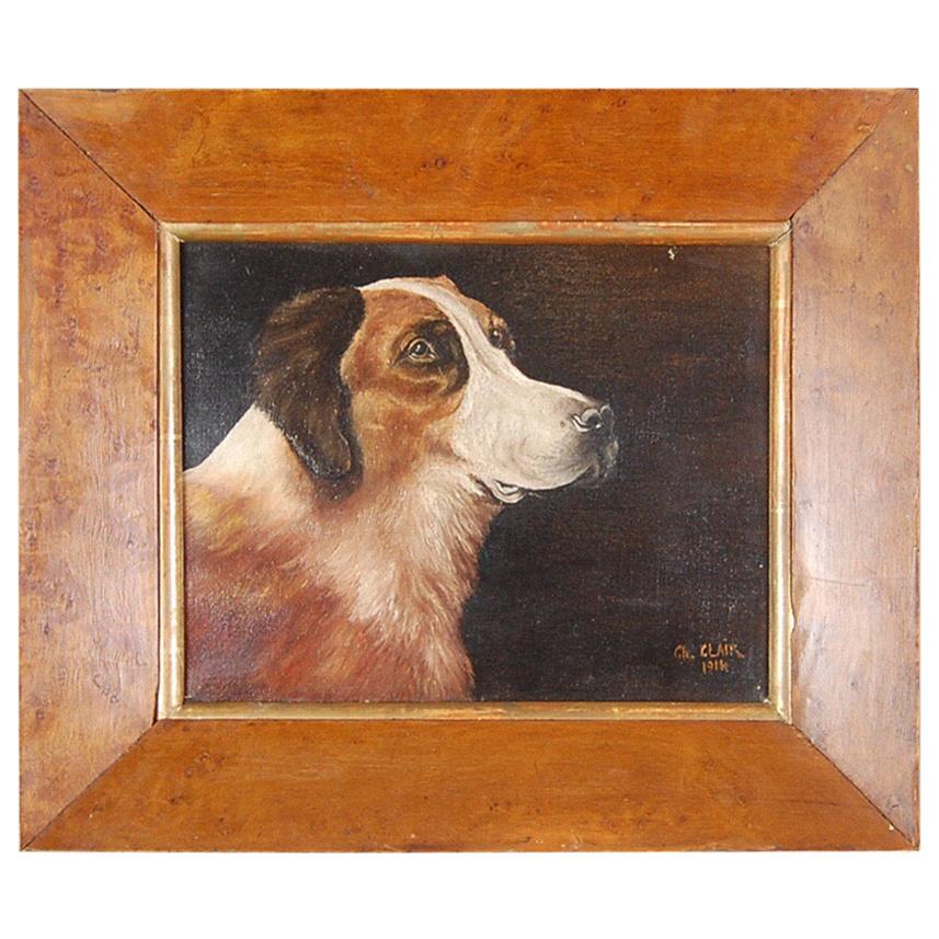 Dog Portrait Oil on Canvas by Charles Clair, 1914