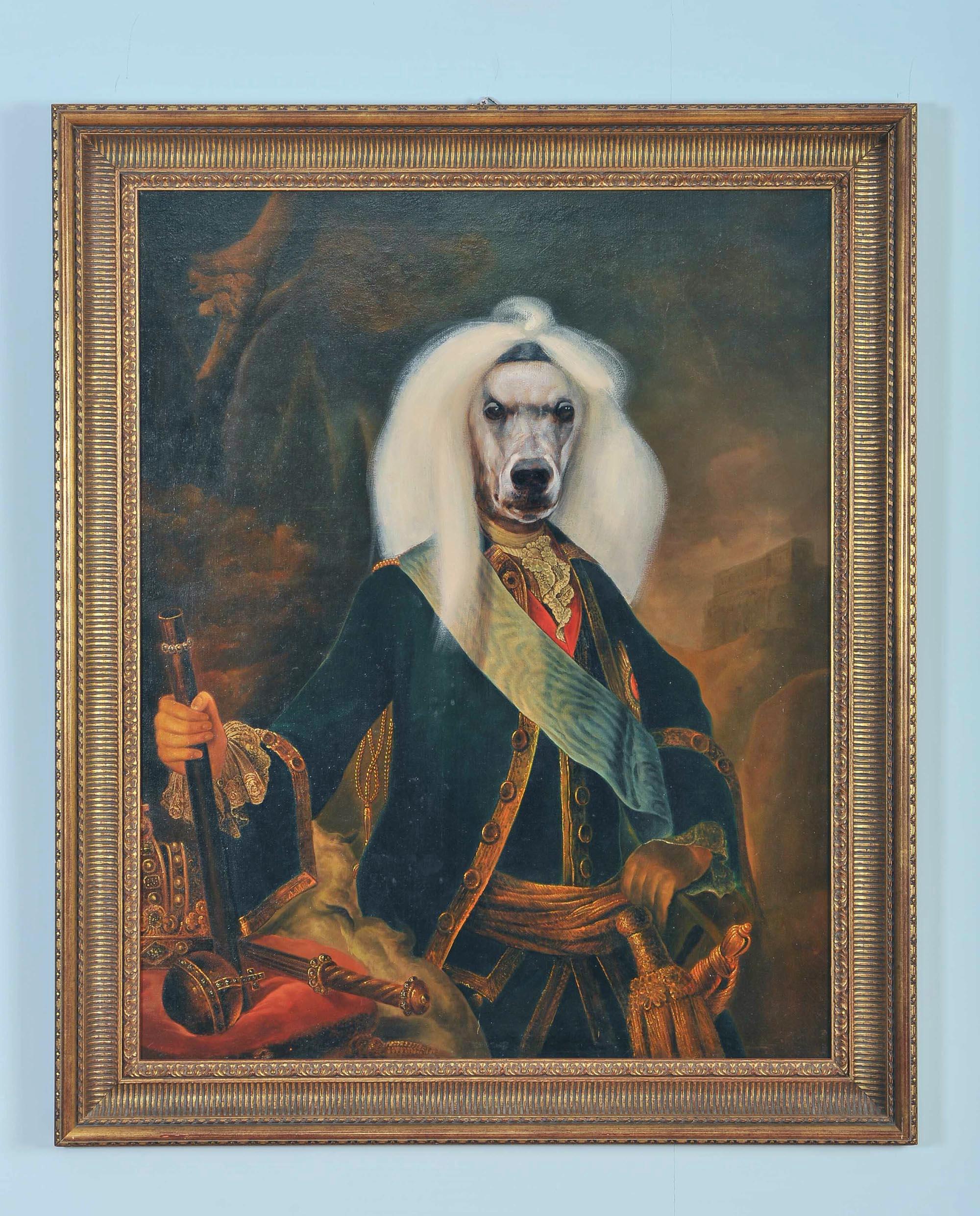 20th Century Dog Portrait Oil on Canvas