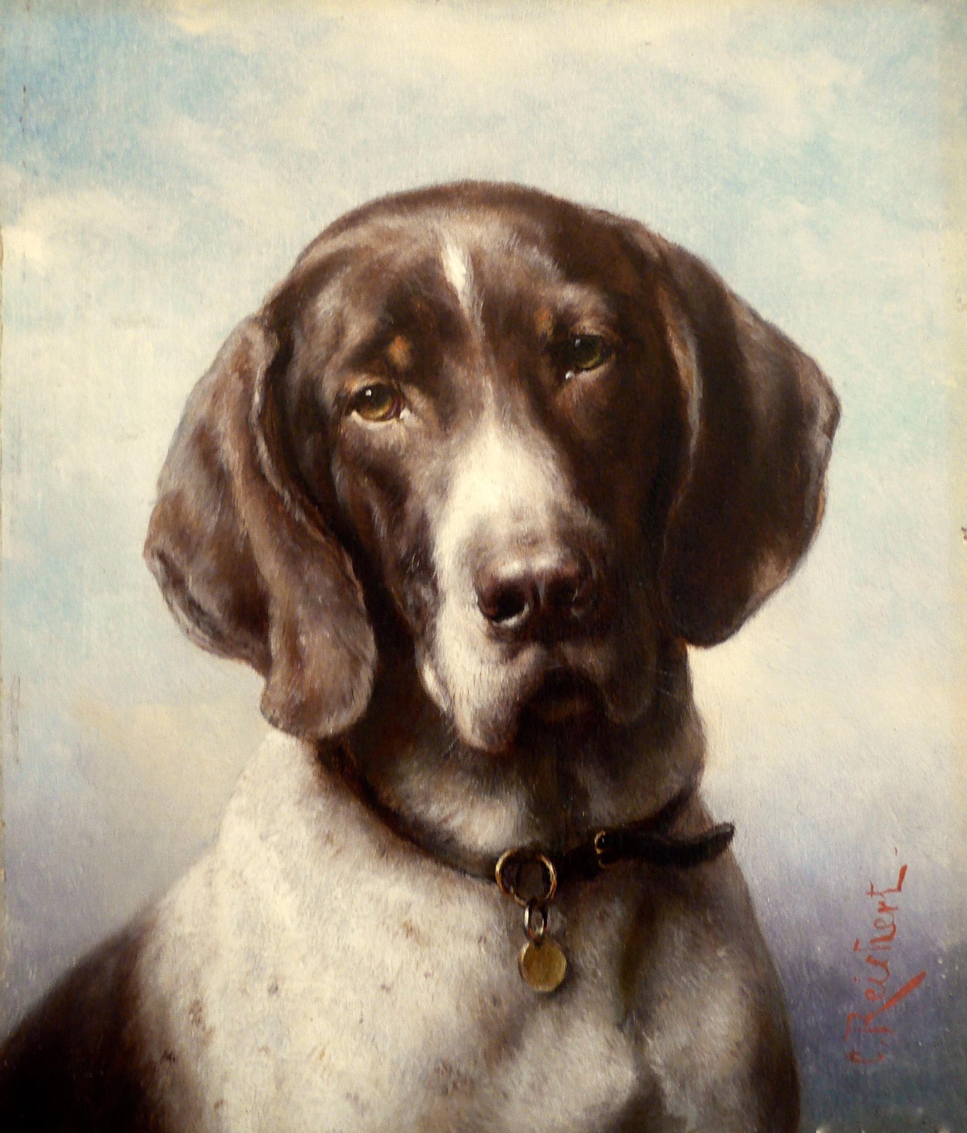 Dog Portrait, Oil on Panel by Carl Reichert of a German Shorthaired Pointer 2