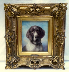 Portrait de chien:: huile sur panneau de Carl Reichert:: d'un chien d'arrêt allemand à poil court