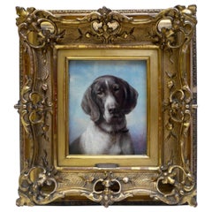Antique Dog Portrait, Oil on Panel by Carl Reichert of a German Shorthaired Pointer